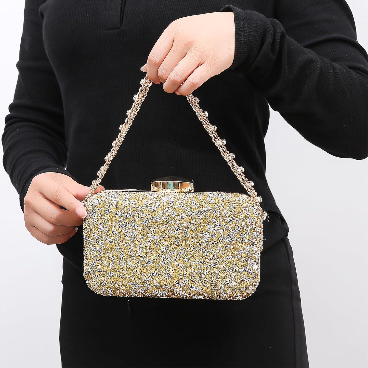 Bolso de mano de cristal YUHATRG con strass para mujer 21.5x6.5x15 cm