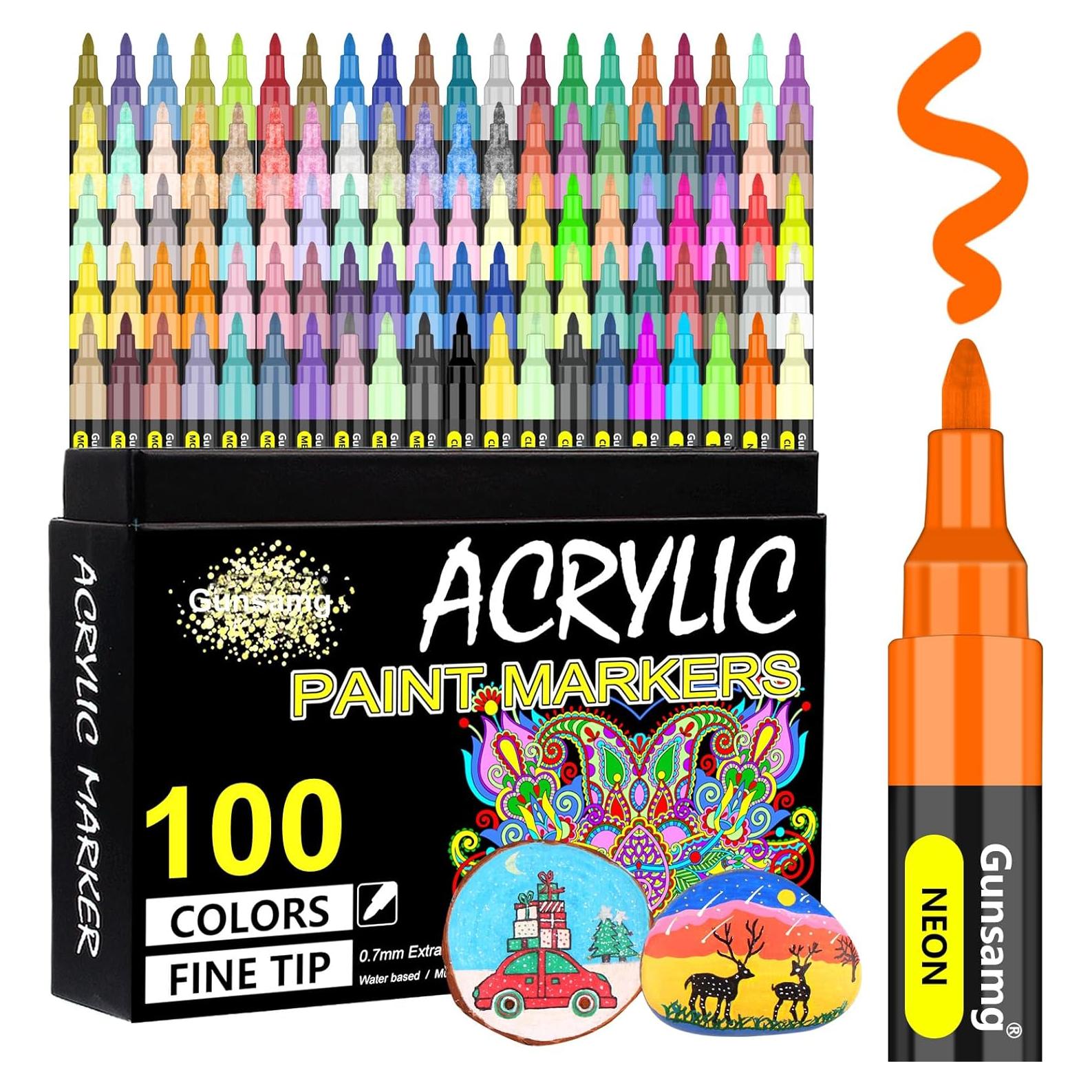 Marcadores de Pintura Acrílica Gunsamg - 100 Colores Punta Fina