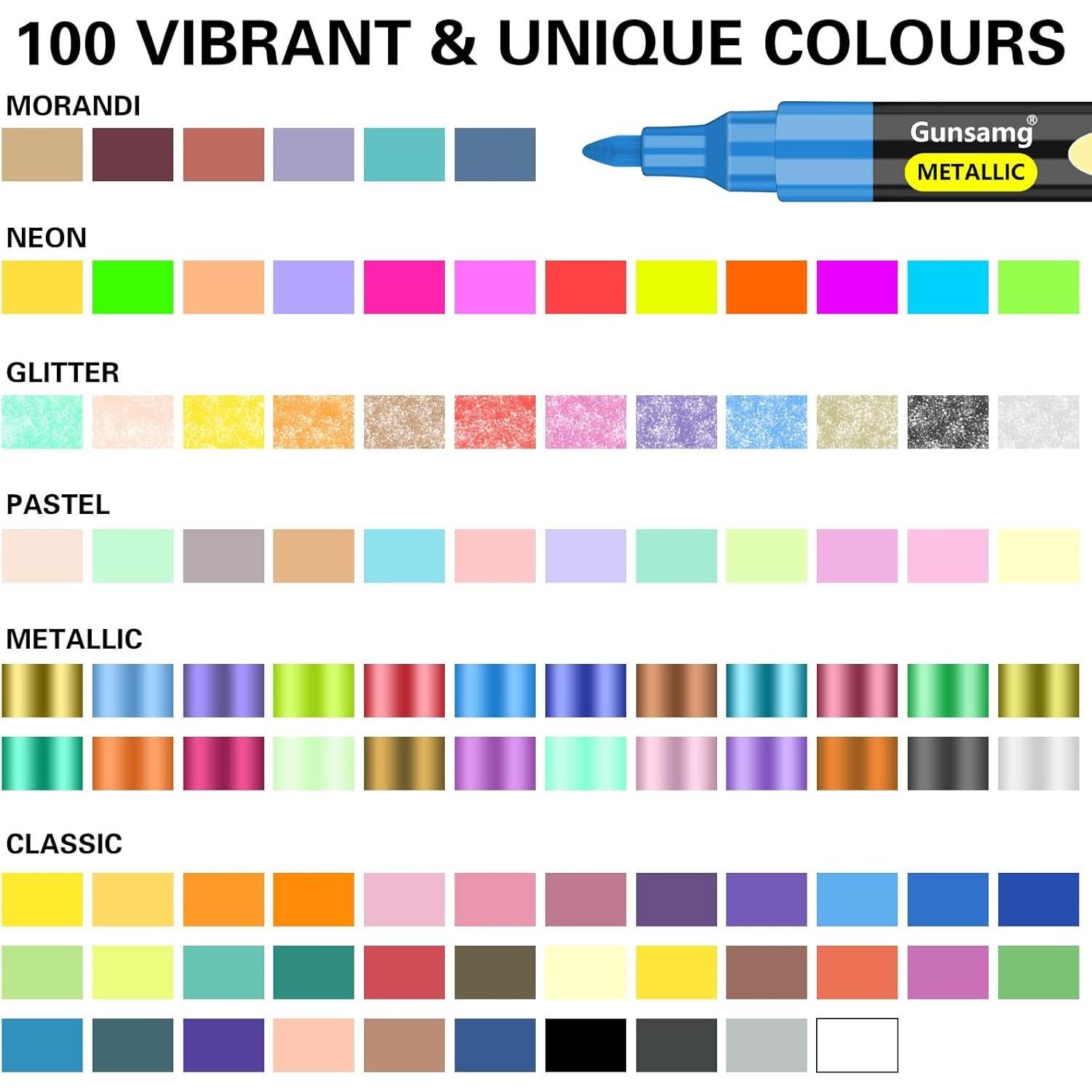 Marcadores de Pintura Acrílica Gunsamg - 100 Colores Punta Fina