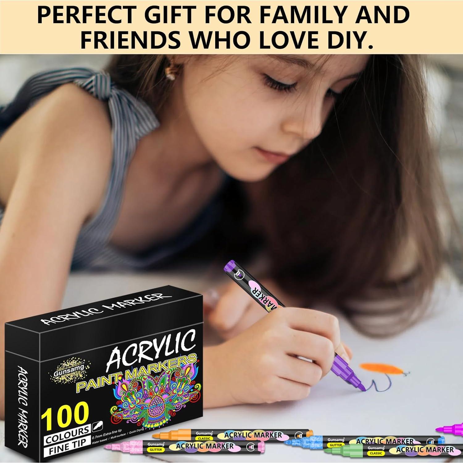 Marcadores de Pintura Acrílica Gunsamg - 100 Colores Punta Fina