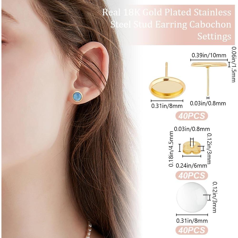 Beebeecraft 40 Conjuntos Pendientes Bezel Acero Inoxidable 18K