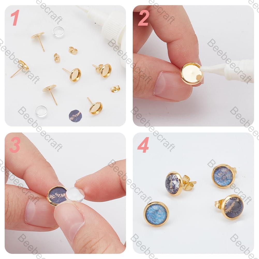 Beebeecraft 40 Conjuntos Pendientes Bezel Acero Inoxidable 18K
