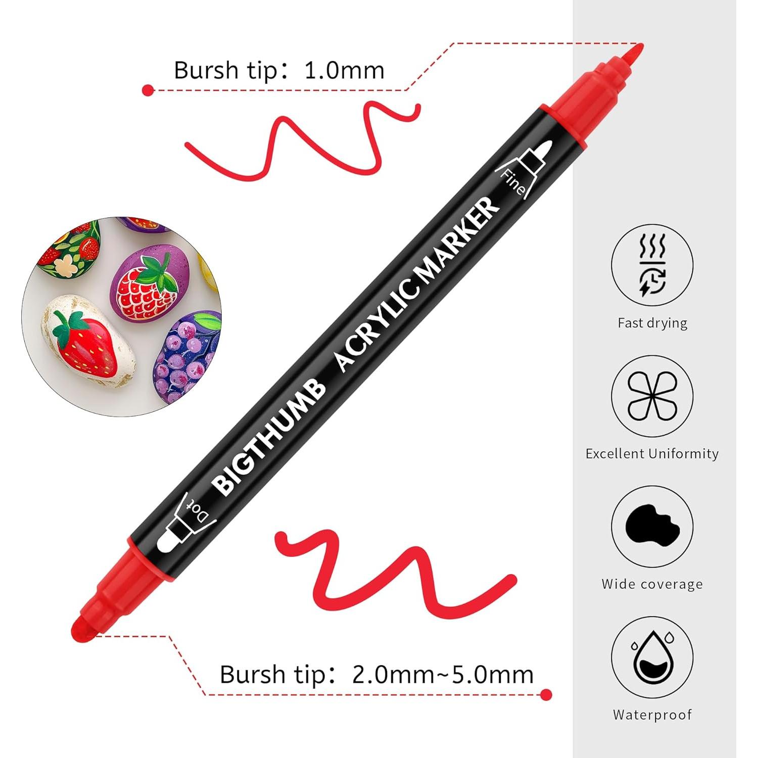 Marcadores Acrílicos Doble Punta BIGTHUMB 12 Colores 1-5mm