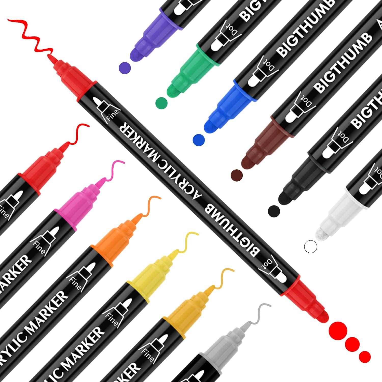 Marcadores Acrílicos Doble Punta BIGTHUMB 12 Colores 1-5mm