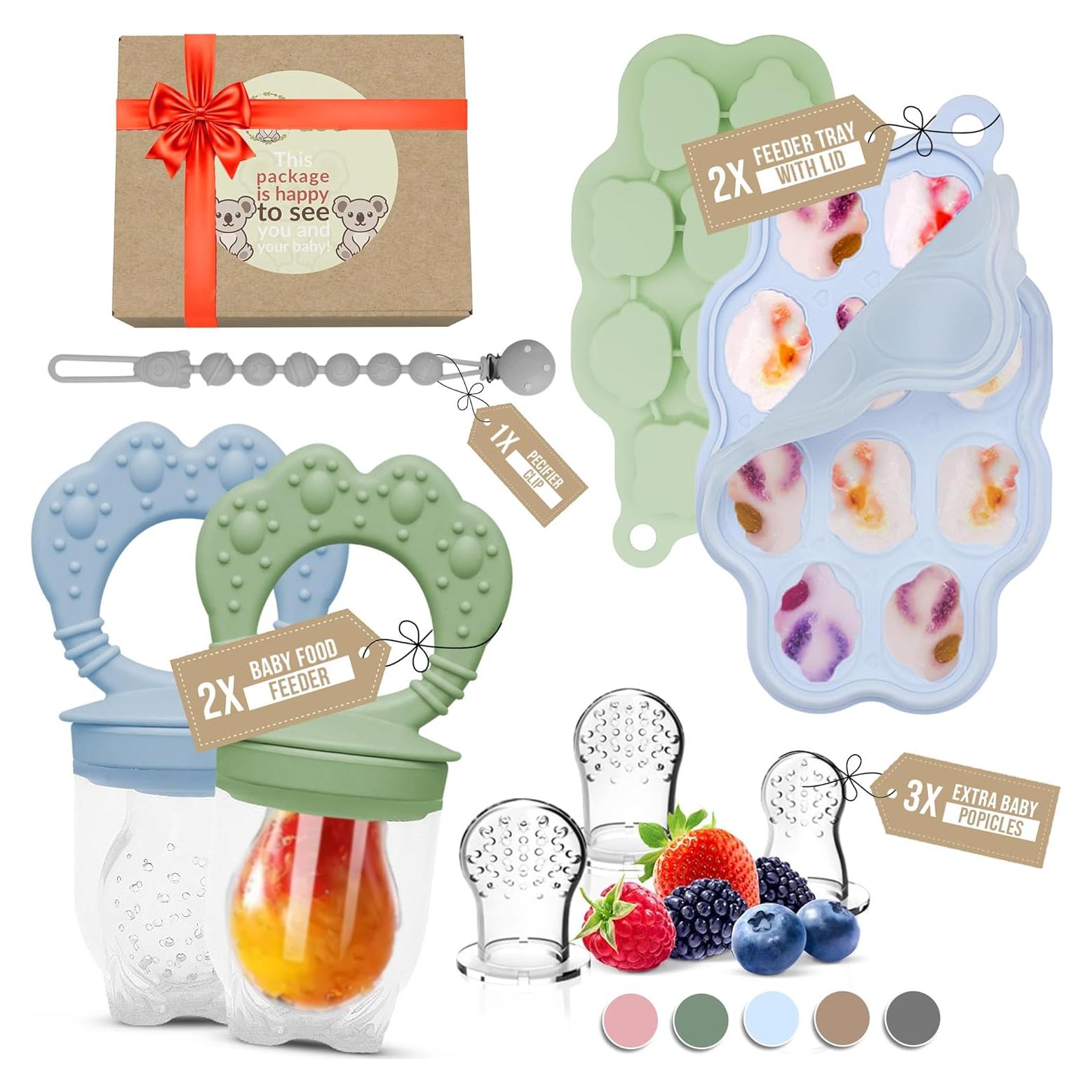 Moldes de Popsicle de Silicona O'doe para Bebés - 2 Bandejas y 2 Alimentadores