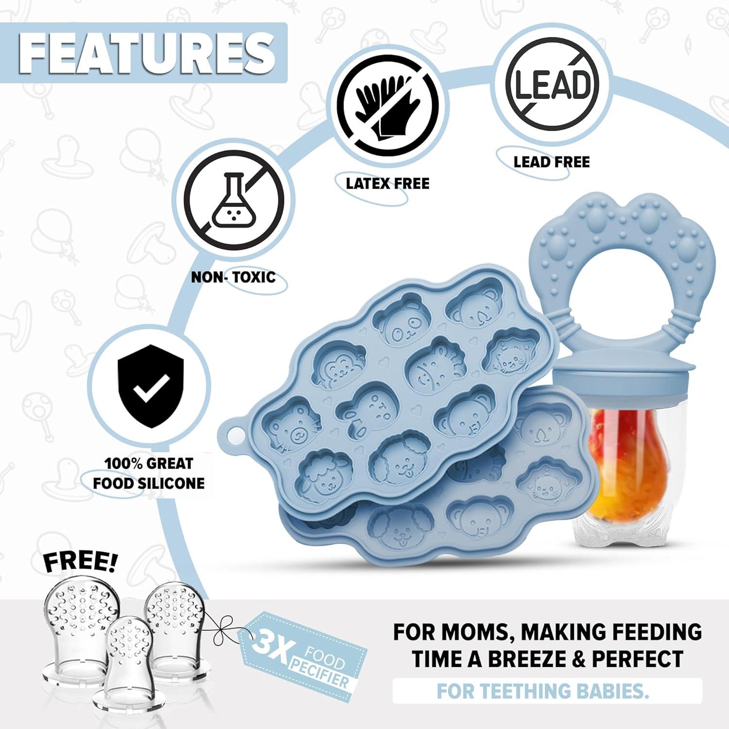 Moldes de Popsicle de Silicona O'doe para Bebés - 2 Bandejas y 2 Alimentadores