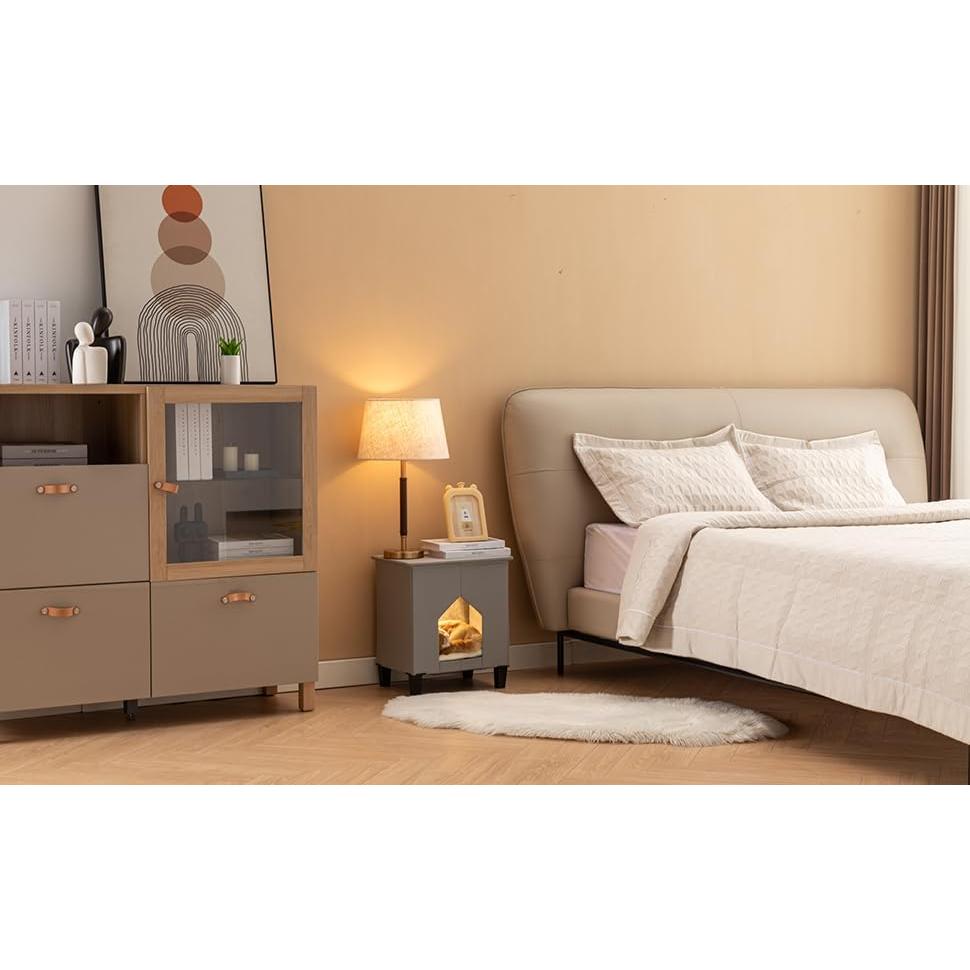 Casa para Gatos NUROMY con Rascador y Cama de Cuero Gris