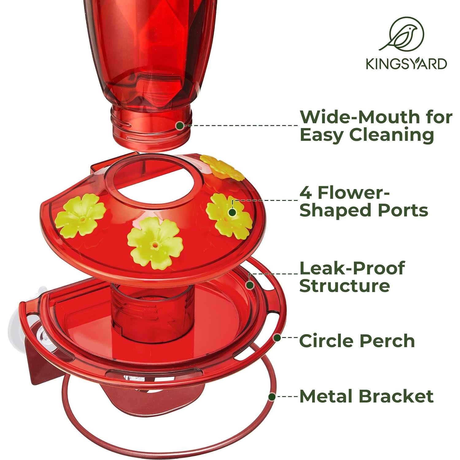 Alimentador de Colibríes Kingsyard Rojo 414 ml con 4 Puertos