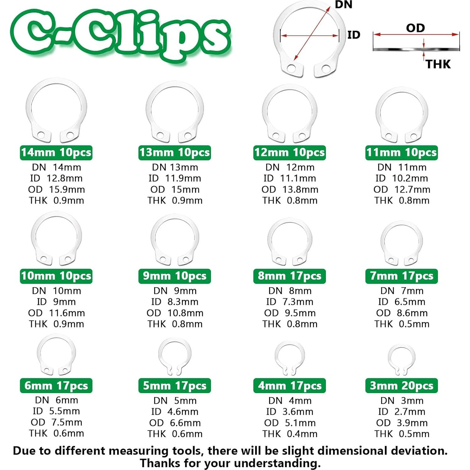 Kit de Anillos de Retención Aienxn 330PCS Acero Inoxidable
