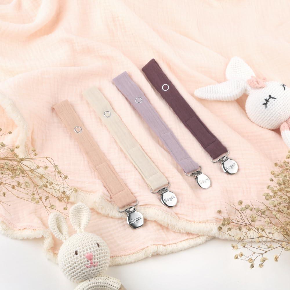 Clip de Chupete Suave para Bebé - Set de 4 Piezas Neutras