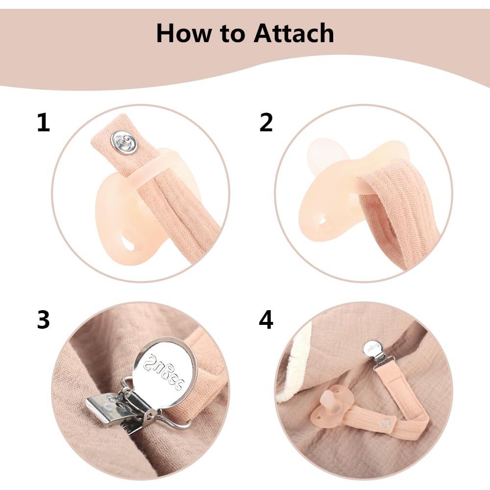 Clip de Chupete Suave para Bebé - Set de 4 Piezas Neutras