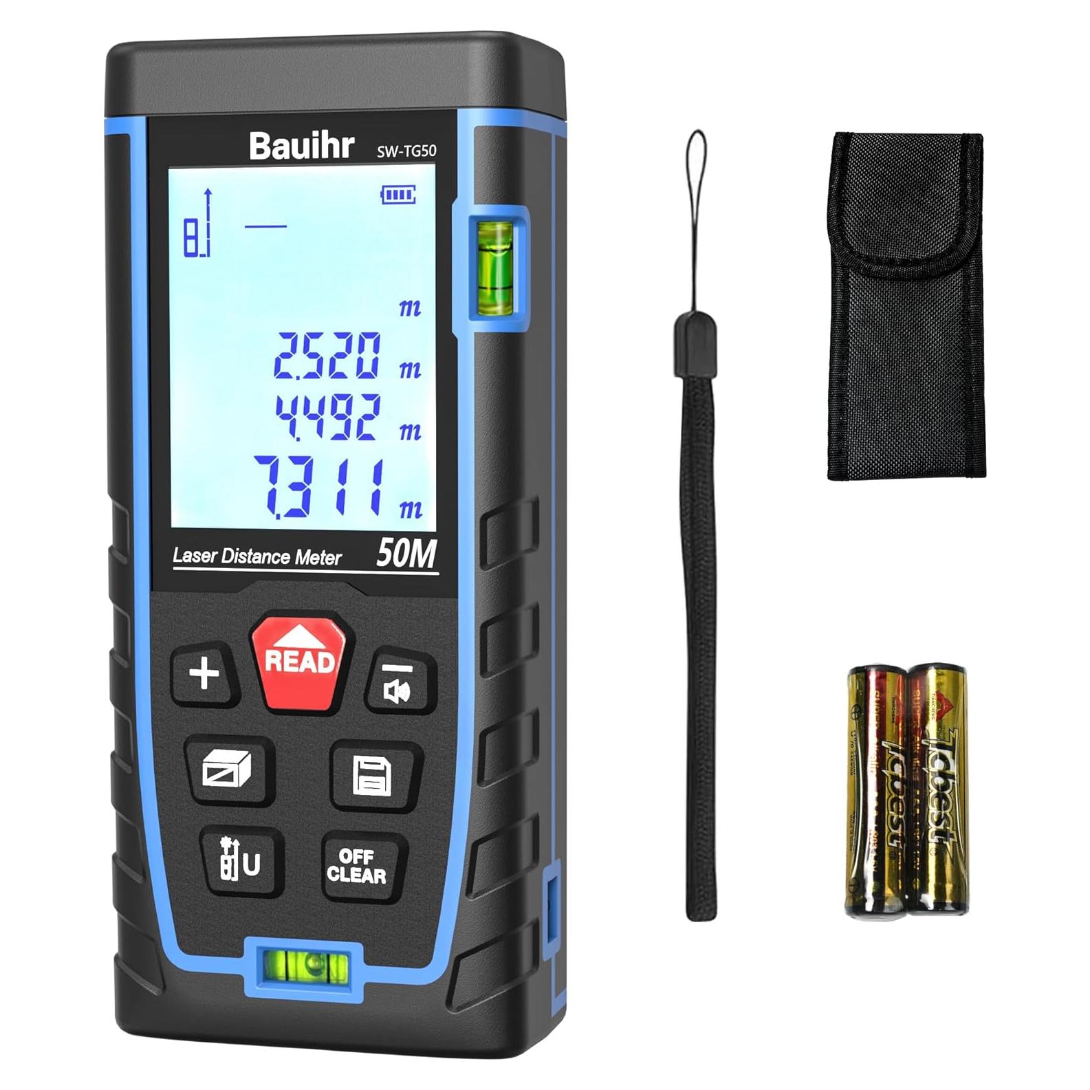 Medidor Láser Bauihr 50m con Pantalla Retroiluminada y Niveles