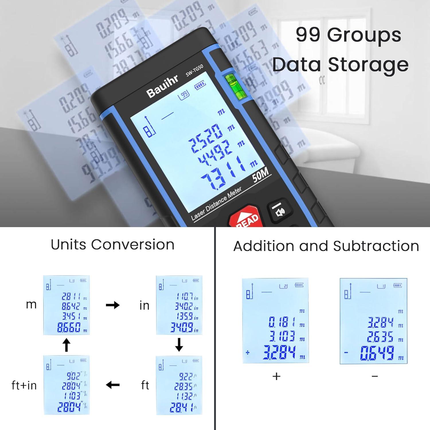 Medidor Láser Bauihr 50m con Pantalla Retroiluminada y Niveles