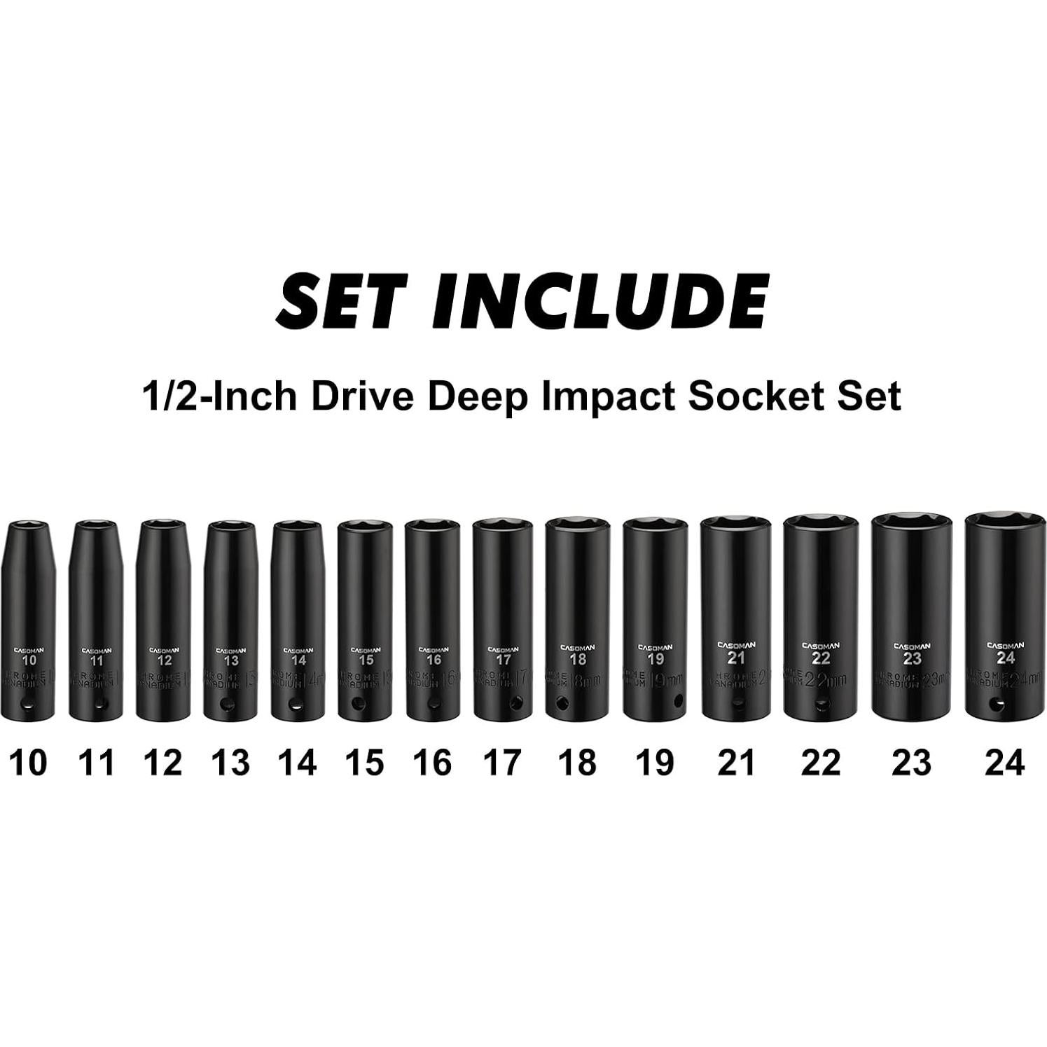 Juego de Enchufes de Impacto Profundos CASOMAN 14 Piezas 10-24mm
