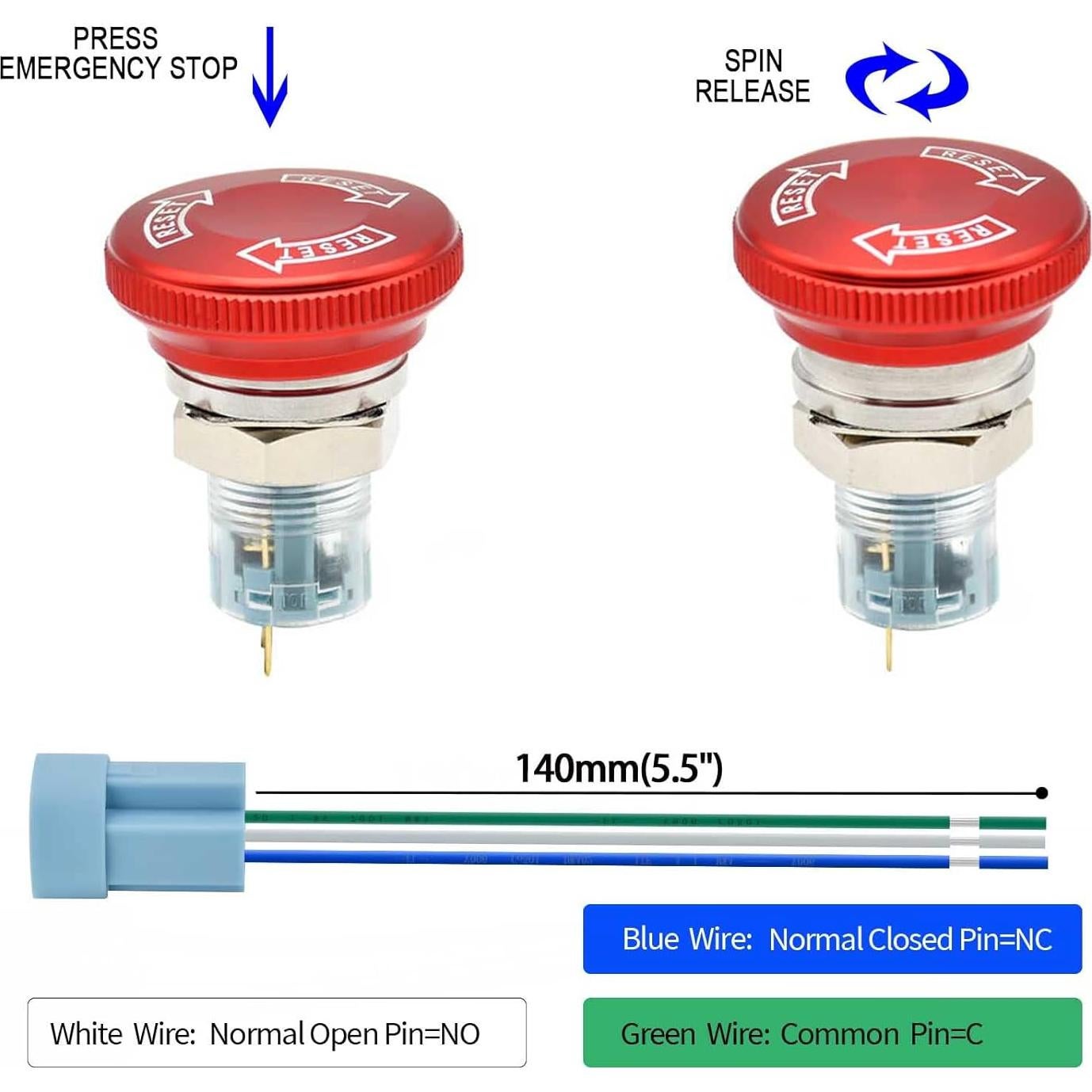 Interruptor de Parada de Emergencia 16MM ZJWZJH 1NO 1NC