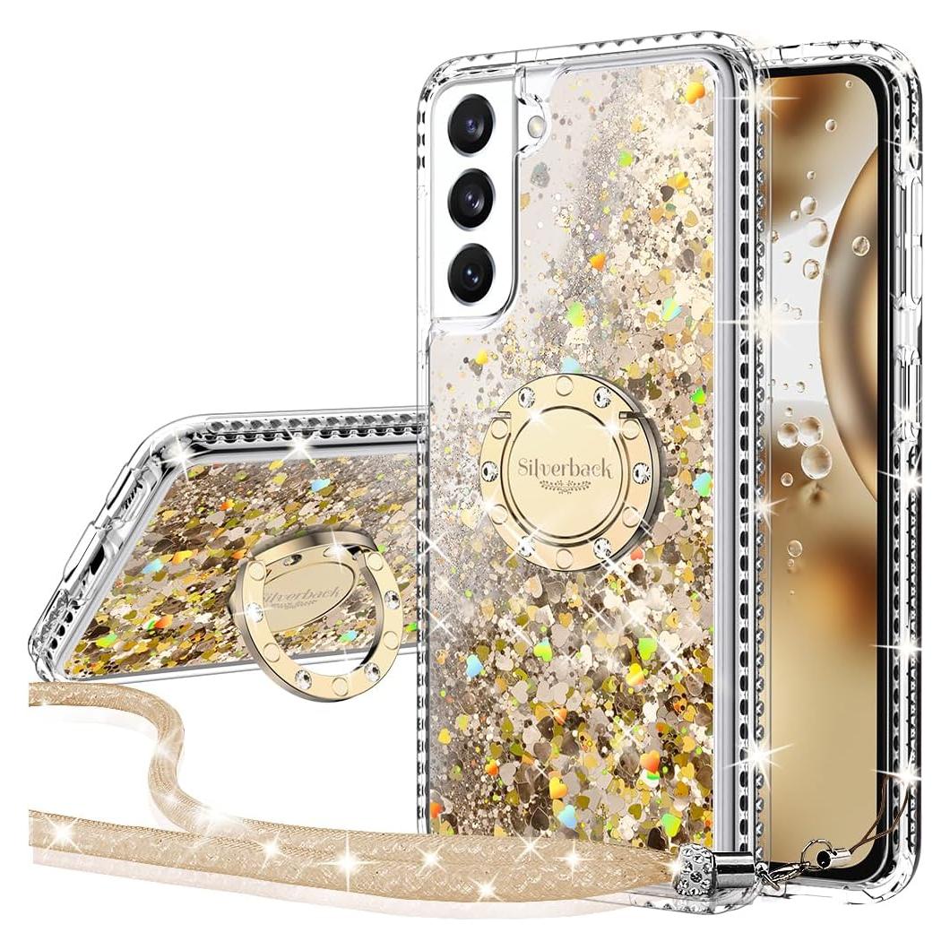 Funda Protectora Silverback para Samsung Galaxy S22 - Dorado Transparente con Soporte