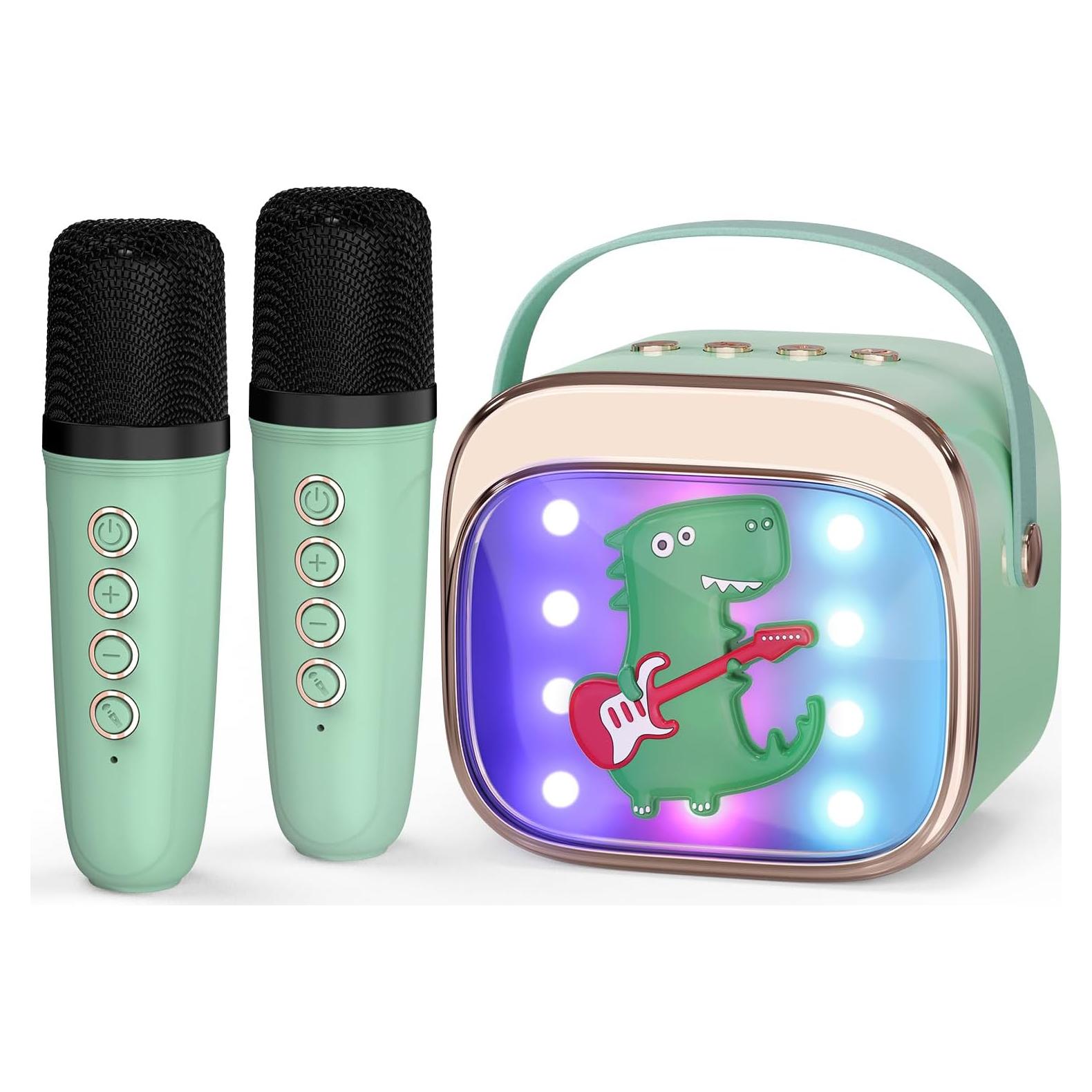 Máquina de Karaoke Mini FLUESTON Verde 2 Micrófonos Inalámbricos