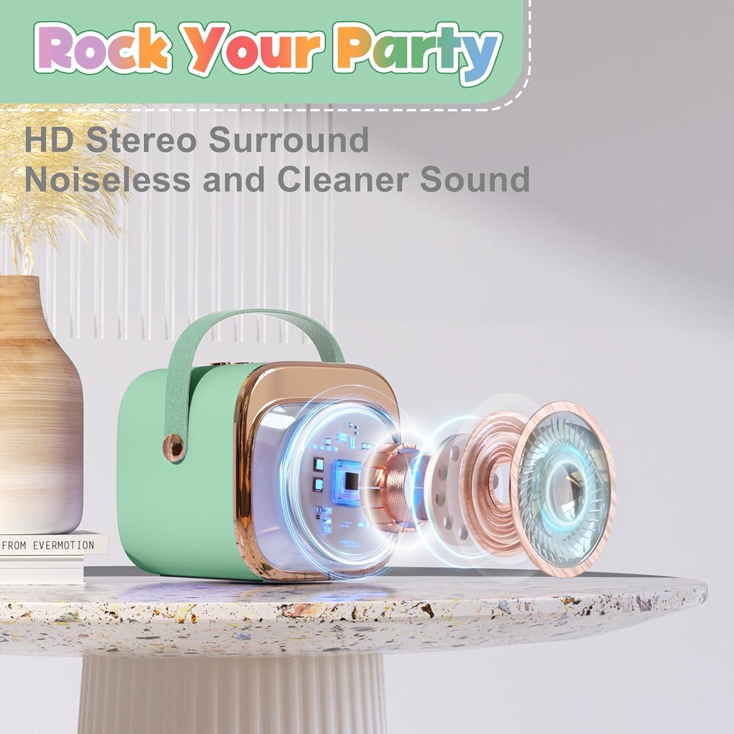 Máquina de Karaoke Mini FLUESTON Verde 2 Micrófonos Inalámbricos