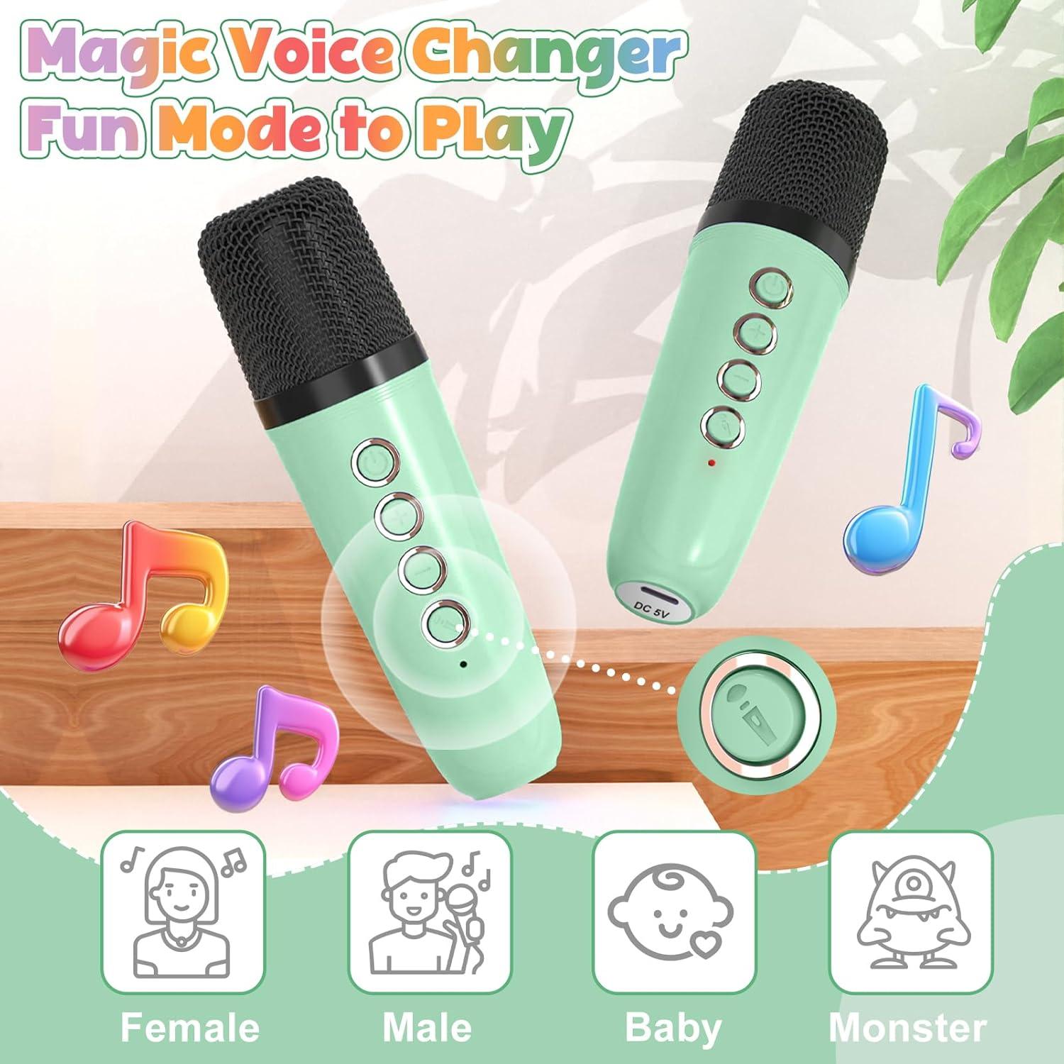 Máquina de Karaoke Mini FLUESTON Verde 2 Micrófonos Inalámbricos