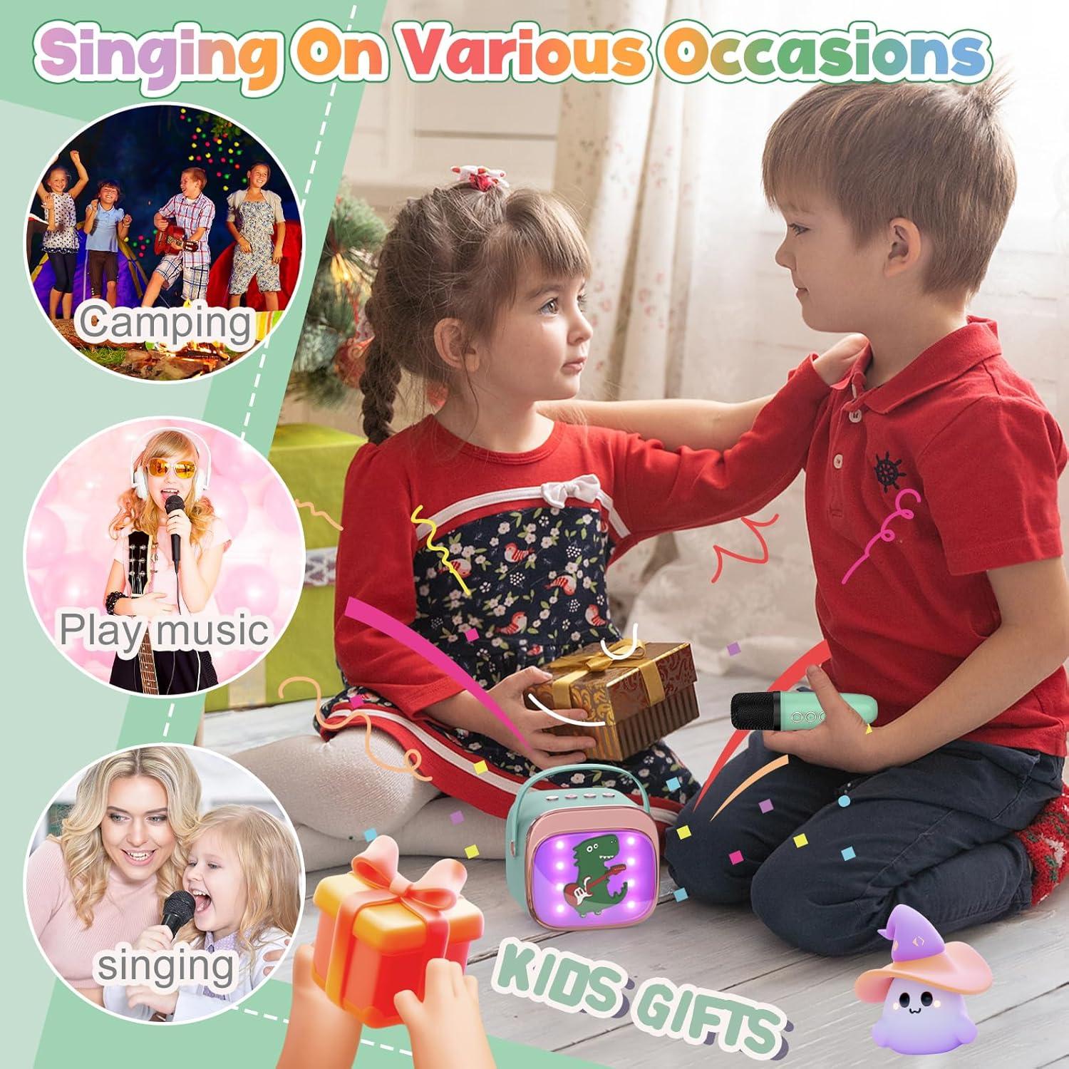 Máquina de Karaoke Mini FLUESTON Verde 2 Micrófonos Inalámbricos