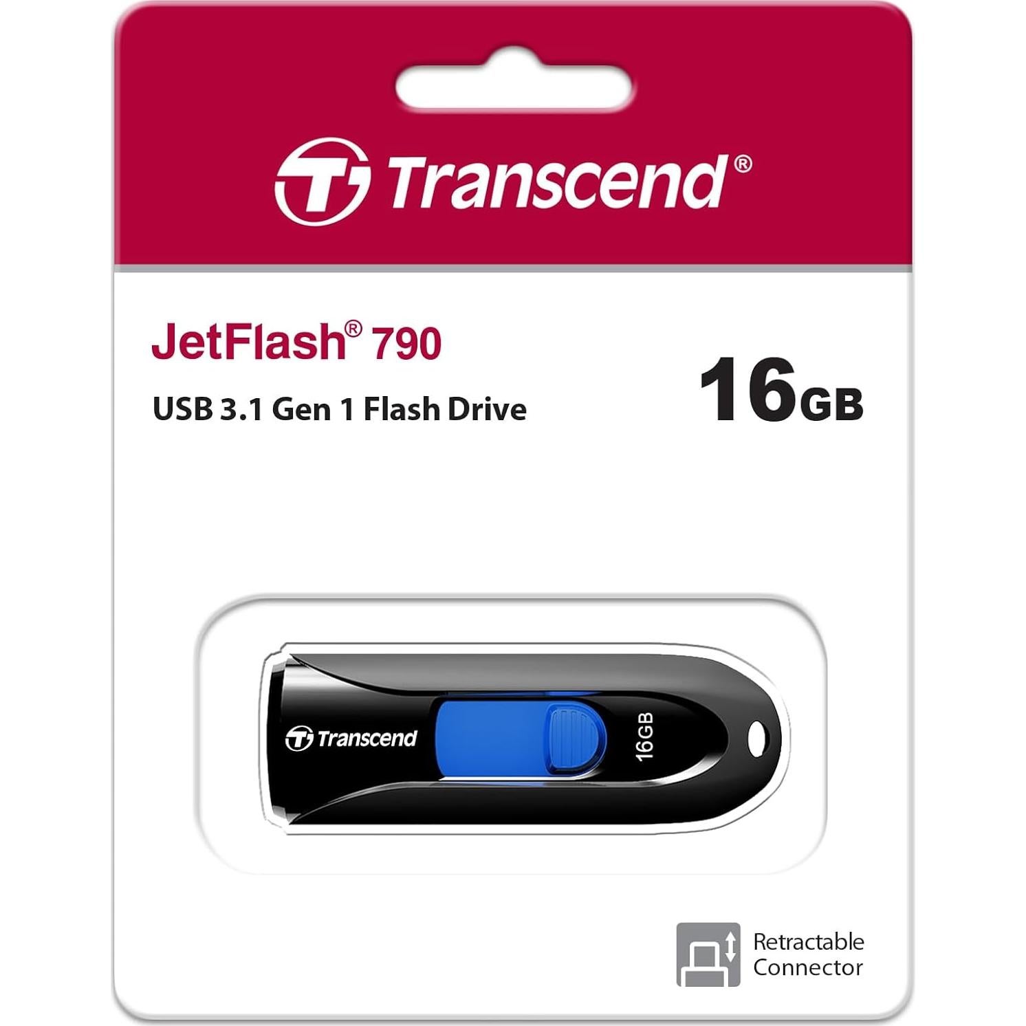 Transcend 16GB JetFlash 790 USB 3.0 Flash Drive Negro