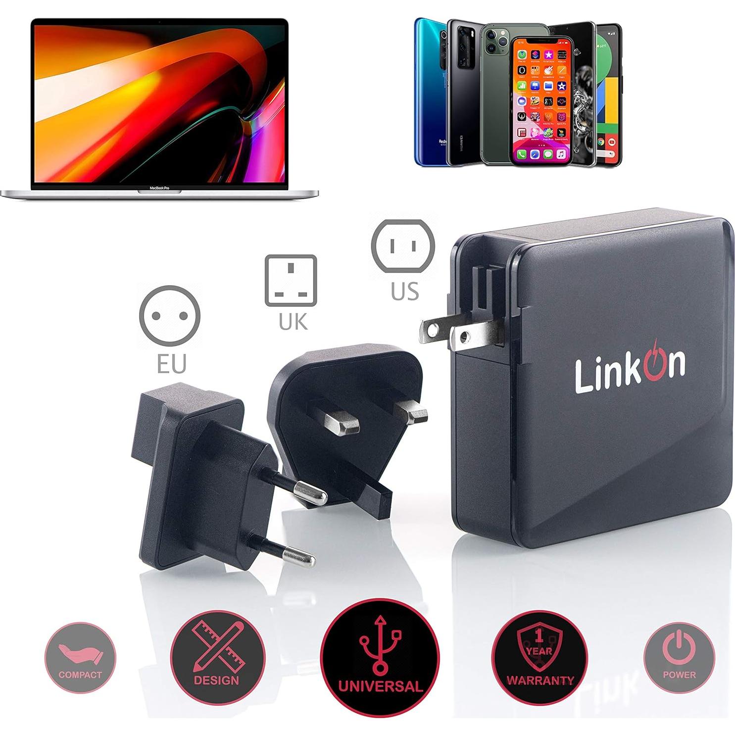 Cargador de Pared LinkOn 166W GaN USB-C PD3.0 100W