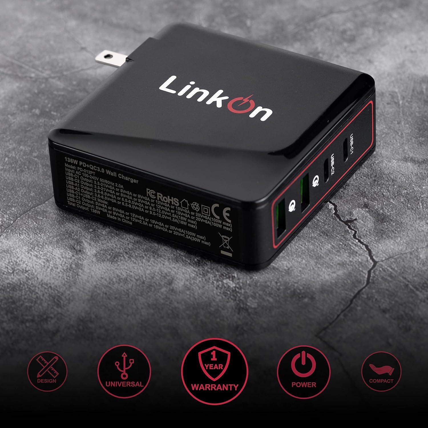 Cargador de Pared LinkOn 166W GaN USB-C PD3.0 100W