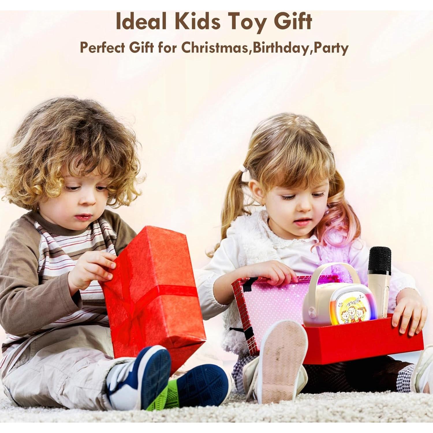 Mini Máquina de Karaoke HWWR D28-T con 2 Micrófonos y Luces