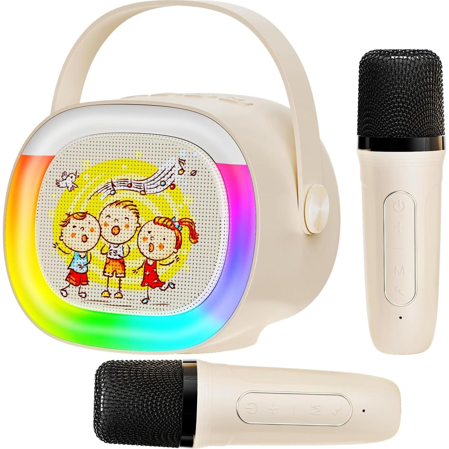 Mini Máquina de Karaoke HWWR D28-T con 2 Micrófonos y Luces