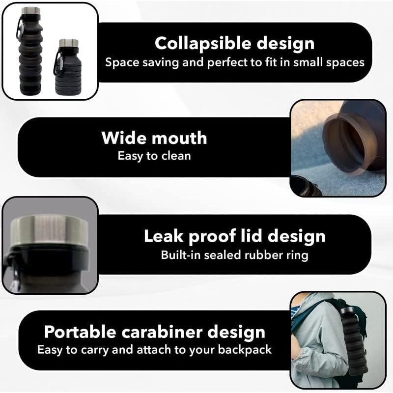 Botella de Agua Plegable Gadgetime USA 0.53L Negra BPA Libre