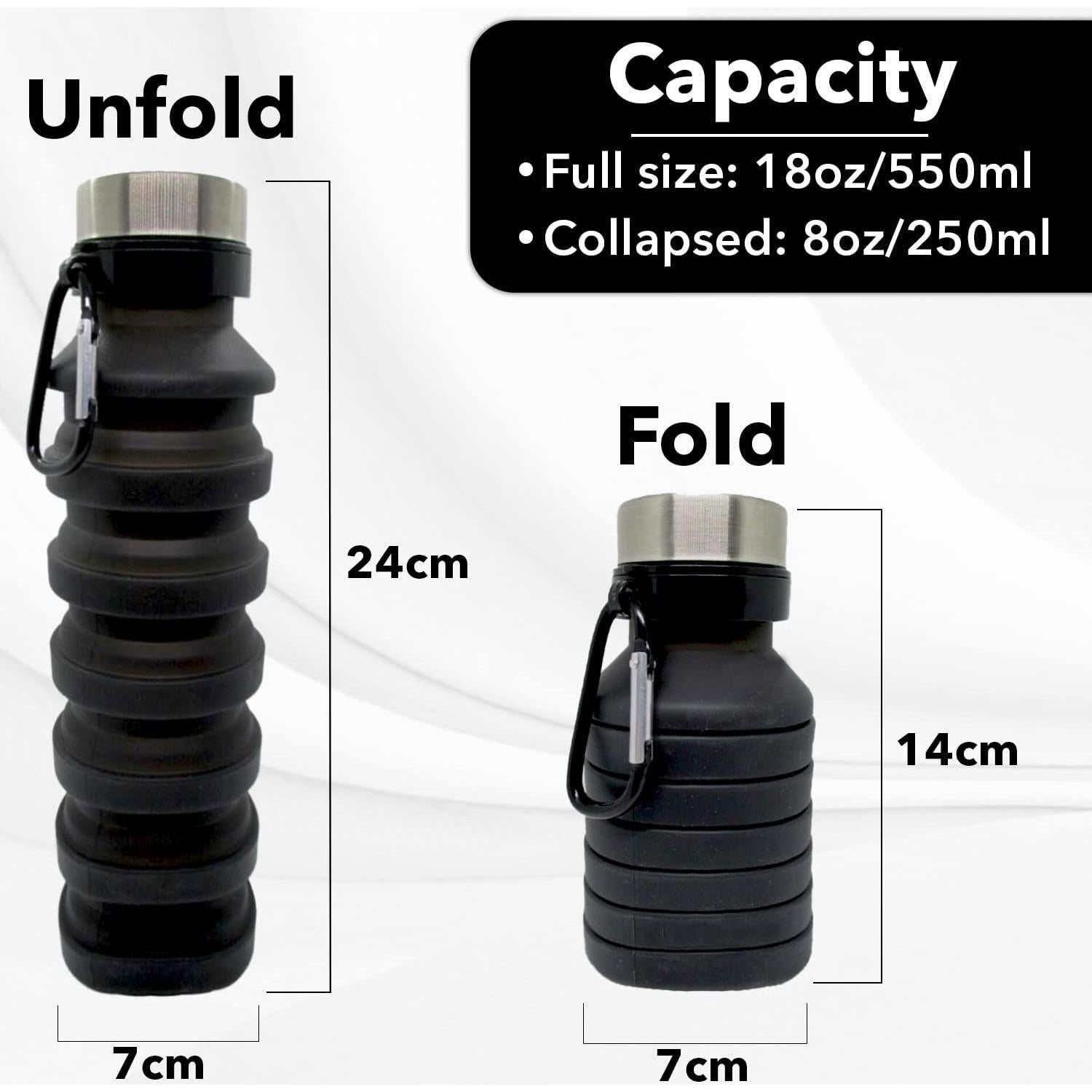 Botella de Agua Plegable Gadgetime USA 0.53L Negra BPA Libre