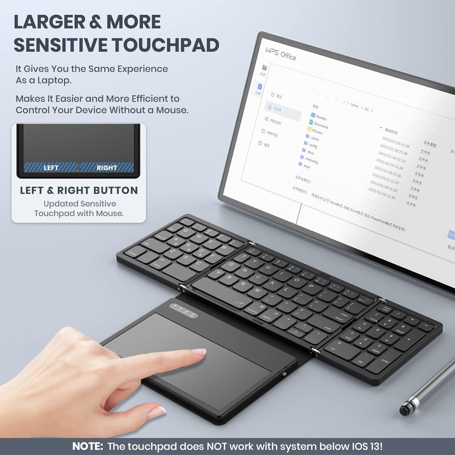 Teclado Bluetooth Plegable GEODMAER con Panel Táctil Negro