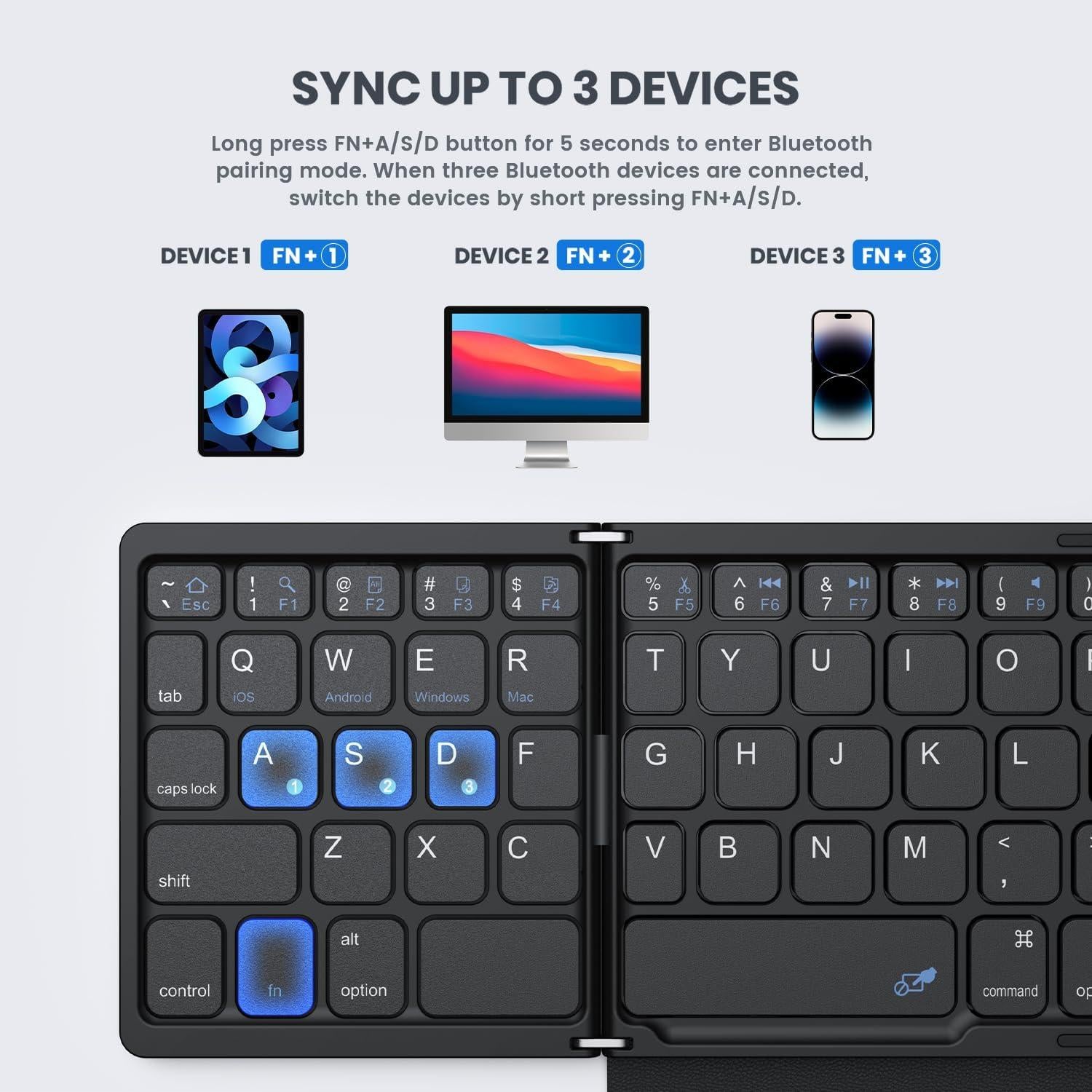 Teclado Bluetooth Plegable GEODMAER con Panel Táctil Negro