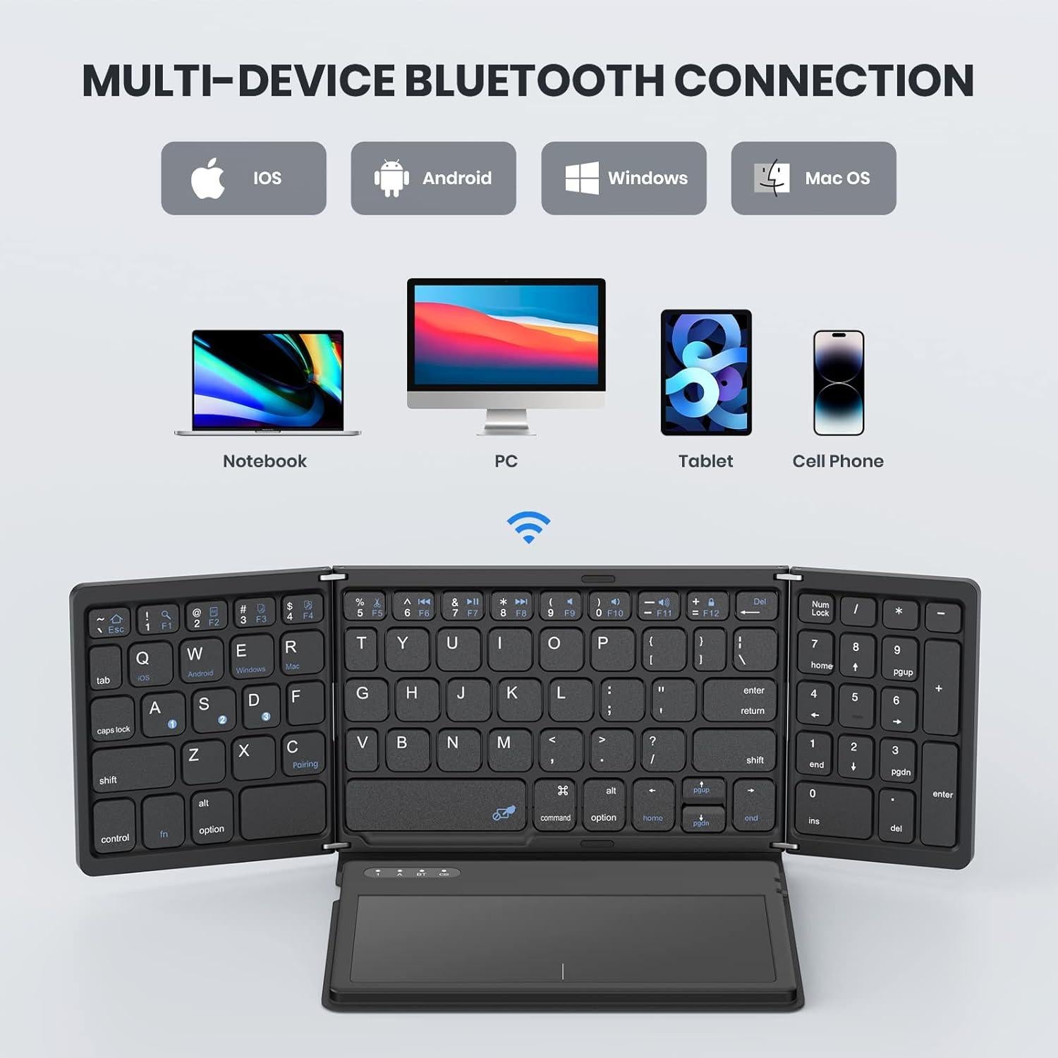 Teclado Bluetooth Plegable GEODMAER con Panel Táctil Negro