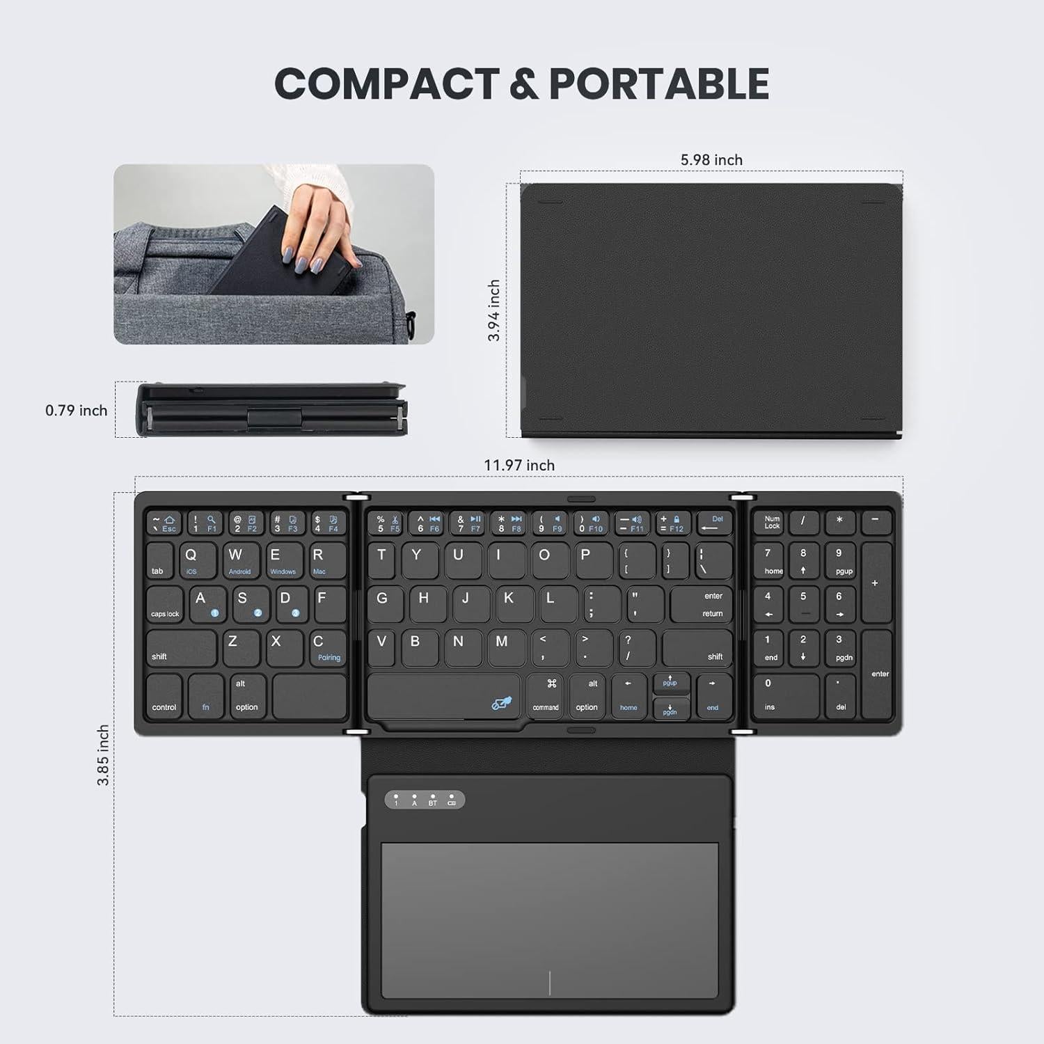 Teclado Bluetooth Plegable GEODMAER con Panel Táctil Negro
