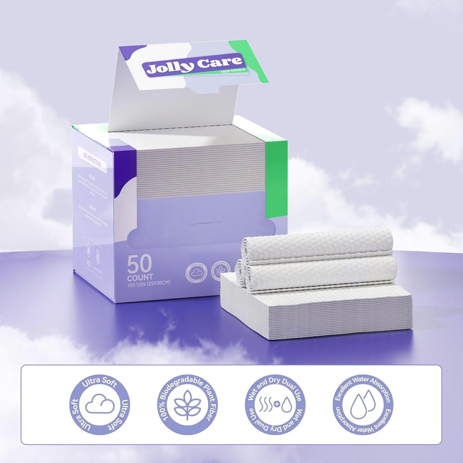 Toallas Faciales Desechables Jolly Care XL 50 Unidades 25.4x30.5cm