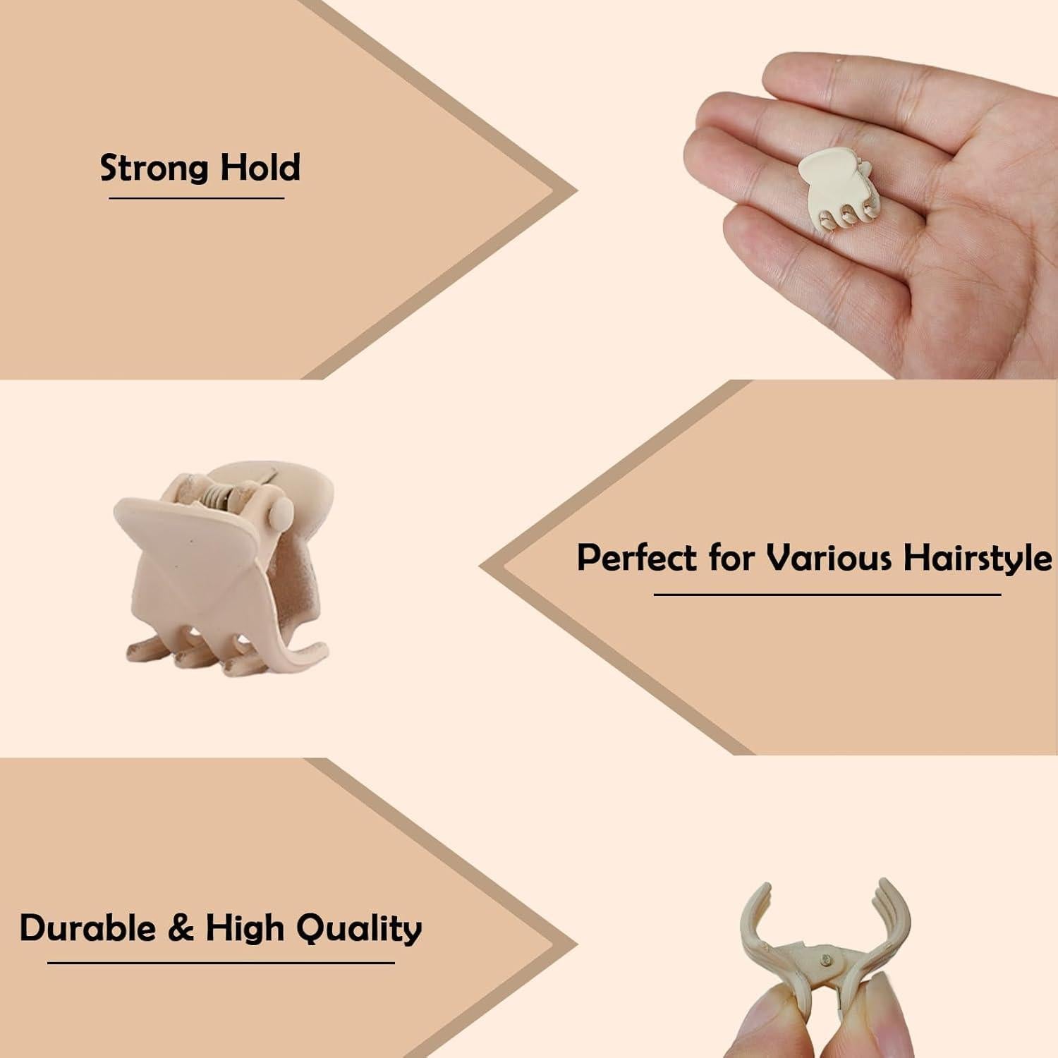 100 Clips de Garra para el Cabello Kasmena - Mini Mate Neutros