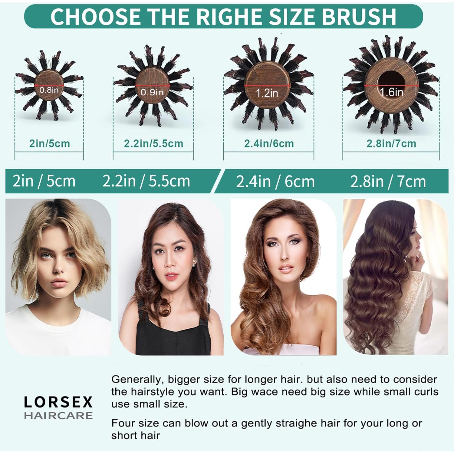 Cepillo Redondo LORSEX de Cerda de Jabalí 5.08 cm para Cabello