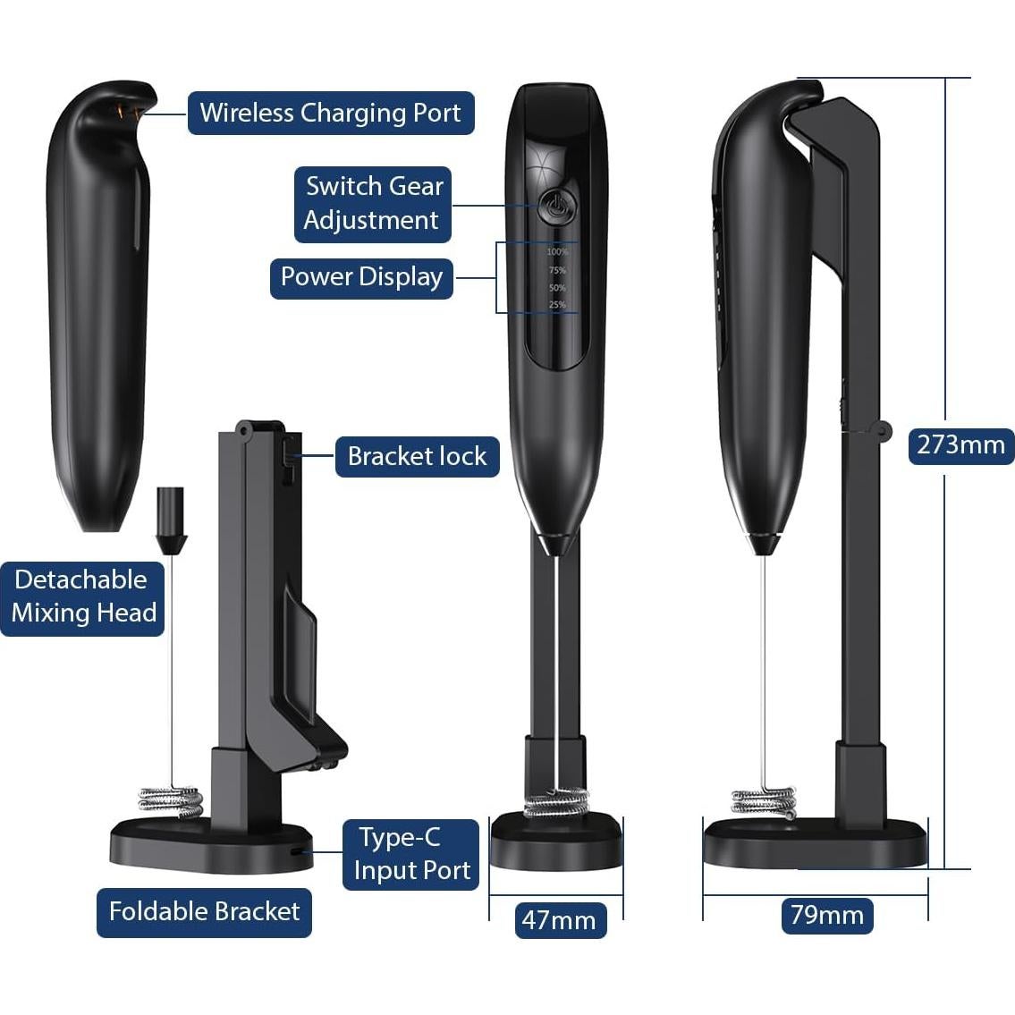 Batidora de Leche Inalámbrica Recargable ALPSPEAKS USB 12000 rpm