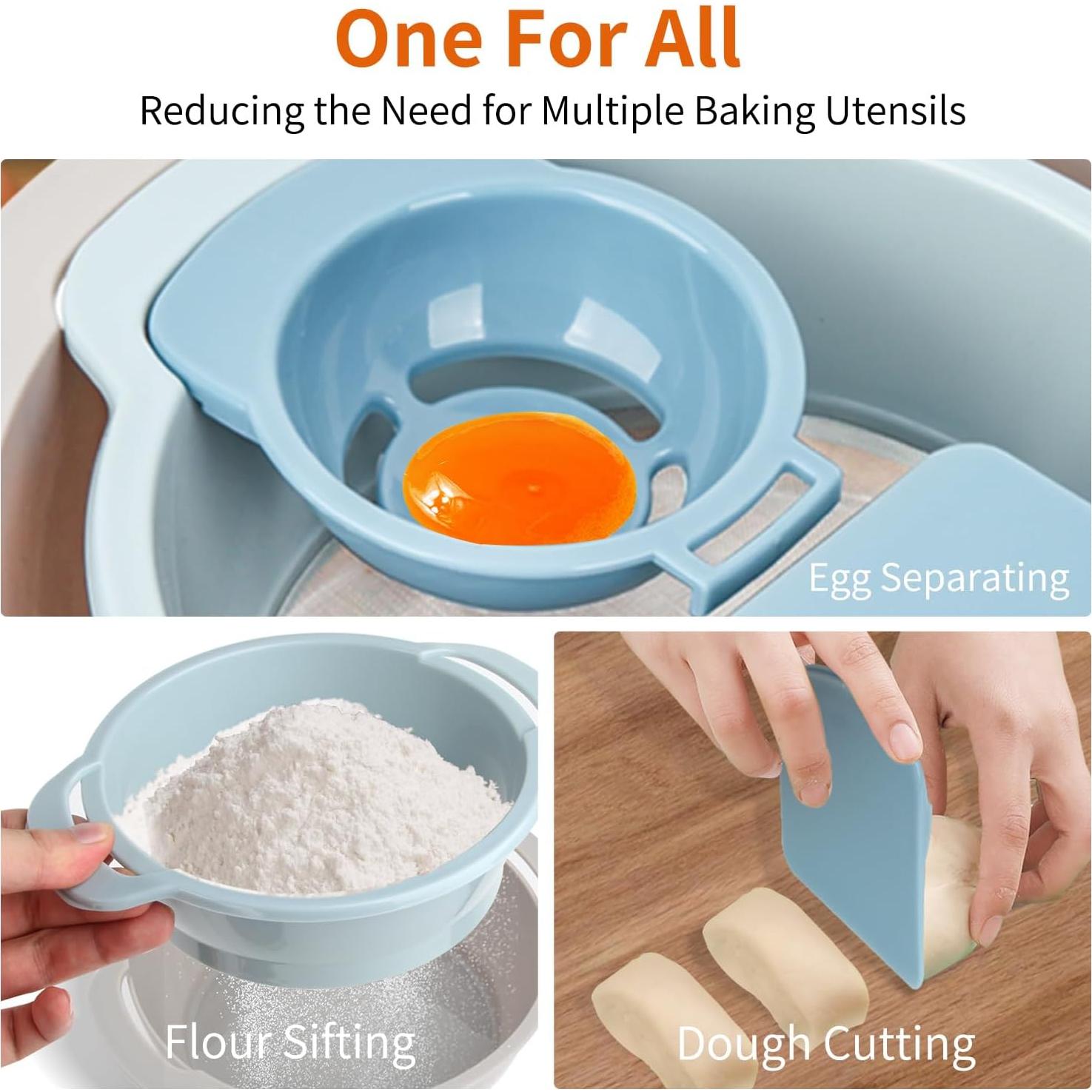 Juego de Herramientas de Hornear 4 en 1 SOPHREPT - Tamiz, Separador, Tazón Mezclador, Raspador
