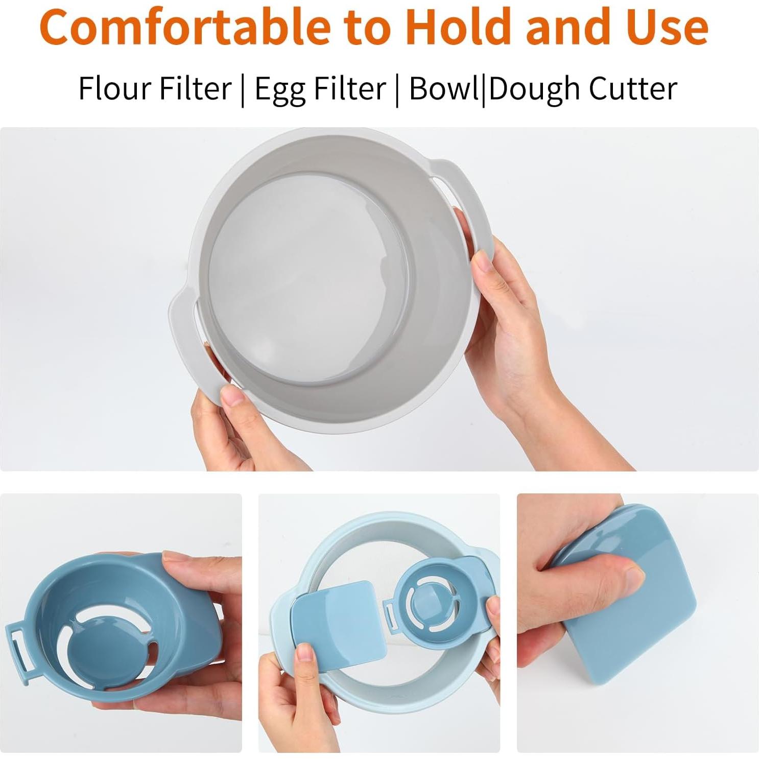 Juego de Herramientas de Hornear 4 en 1 SOPHREPT - Tamiz, Separador, Tazón Mezclador, Raspador