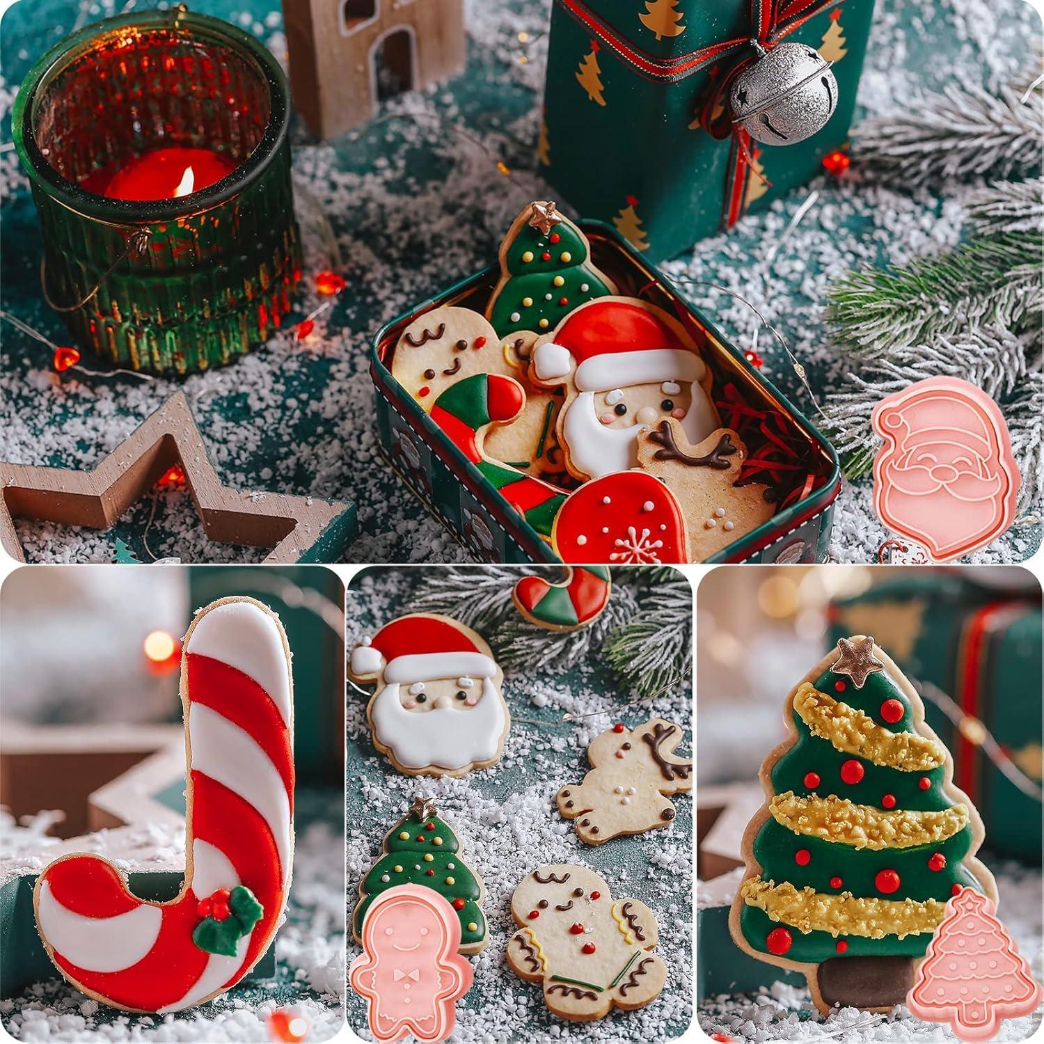 24 Cortadores de Galletas de Navidad YLOLUL 3D Rosa PVC