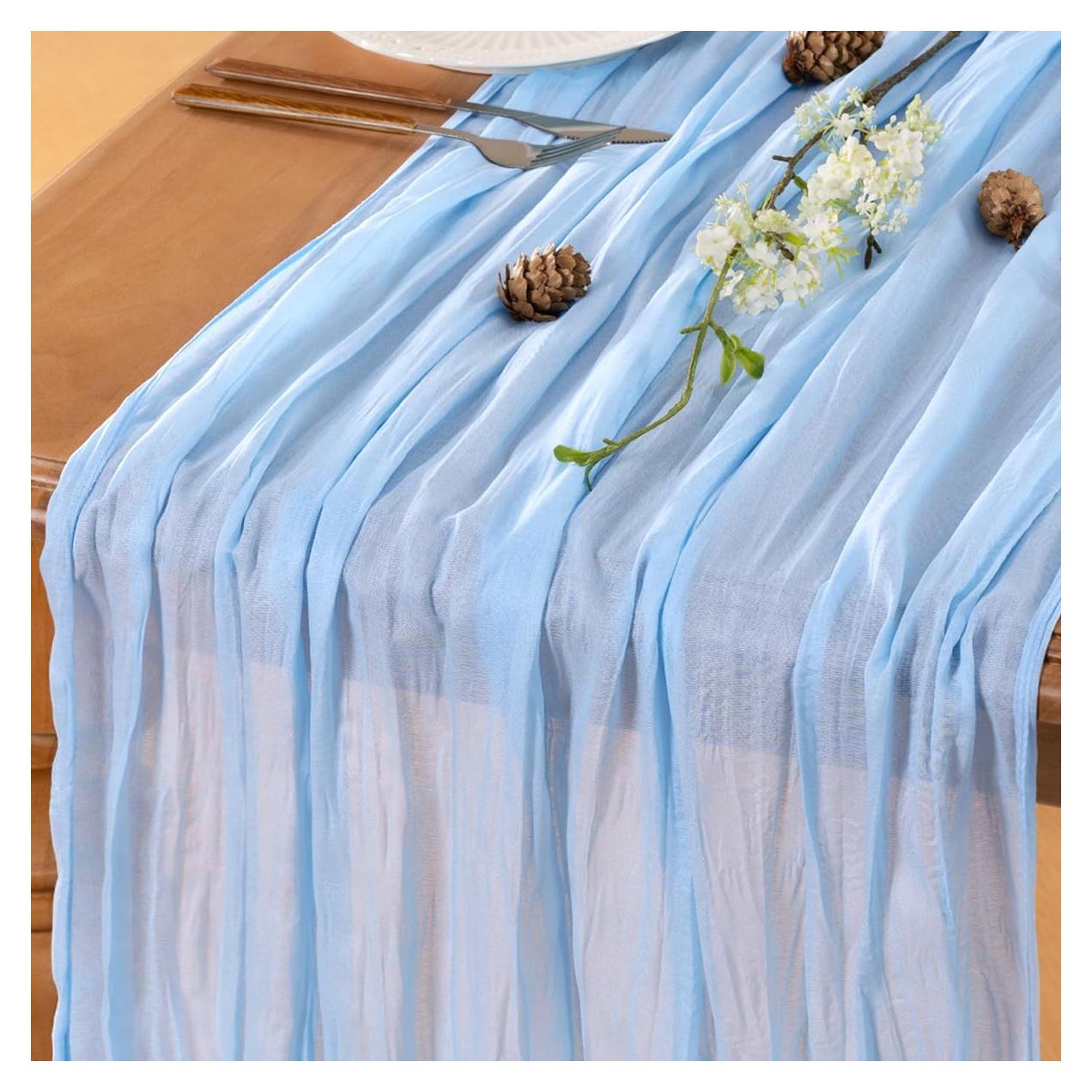 Camino de Mesa de Gasa Azul Bebé 3.05m para Bodas y Eventos