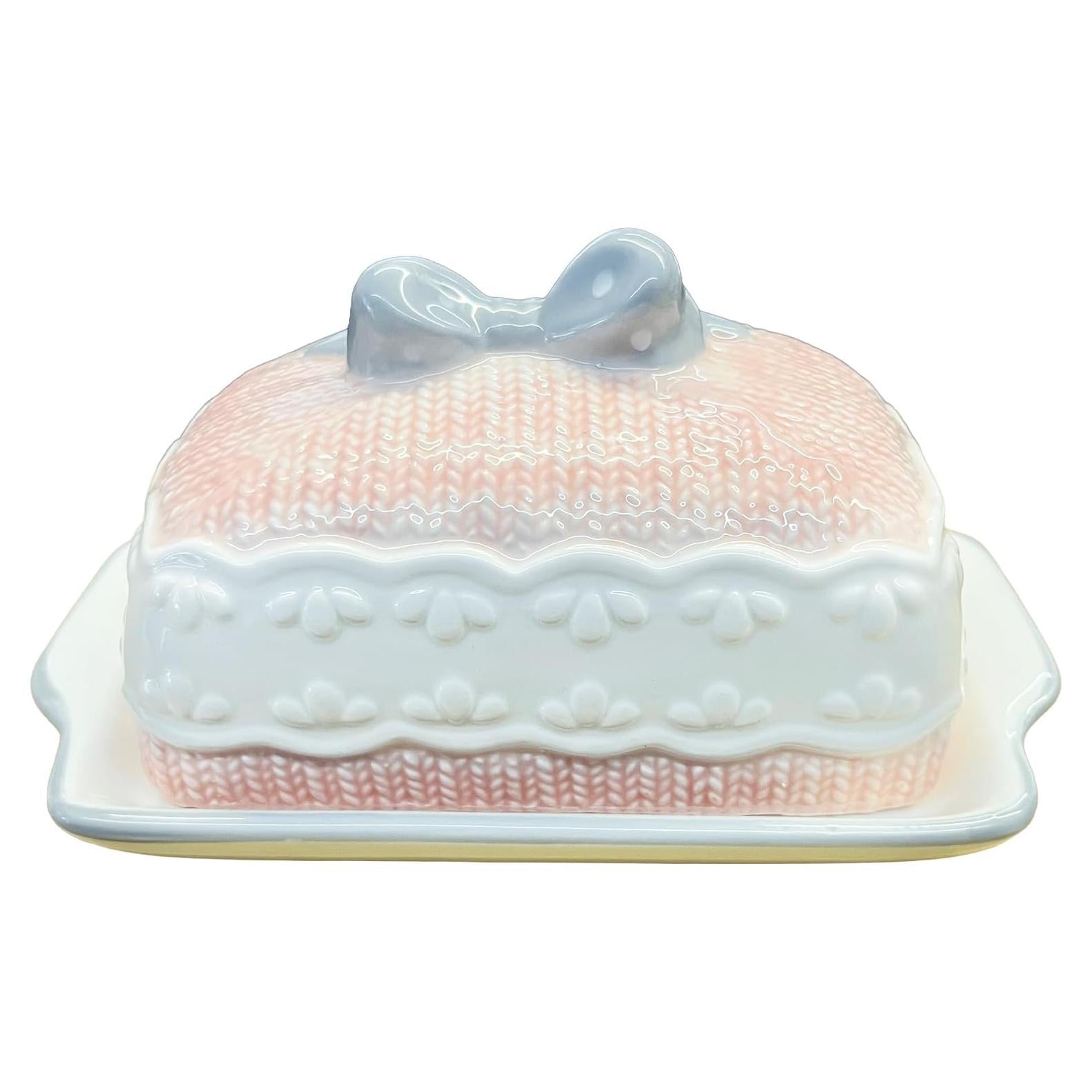 Plato de Mantequilla Cerámica Rosa con Tapa Diseño 3D Happy Will