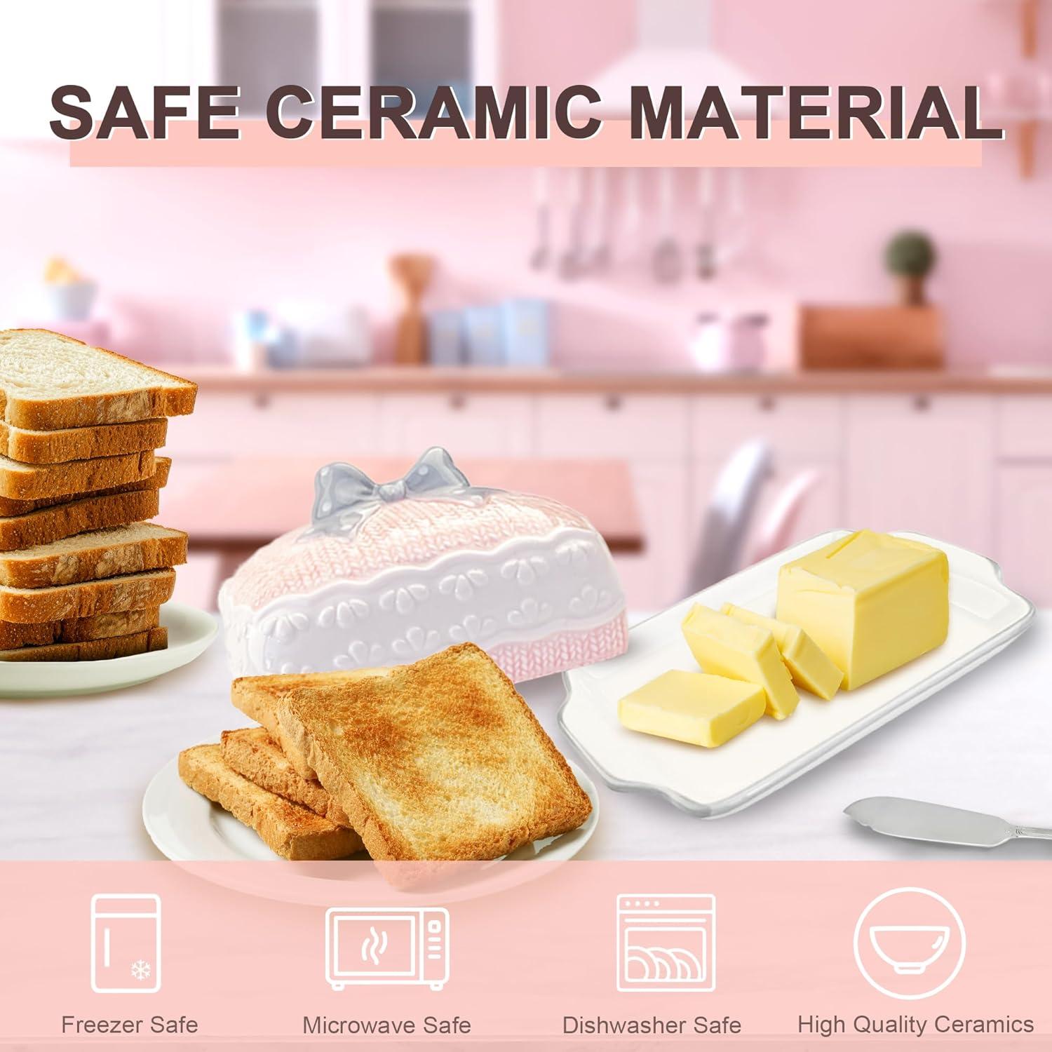 Plato de Mantequilla Cerámica Rosa con Tapa Diseño 3D Happy Will