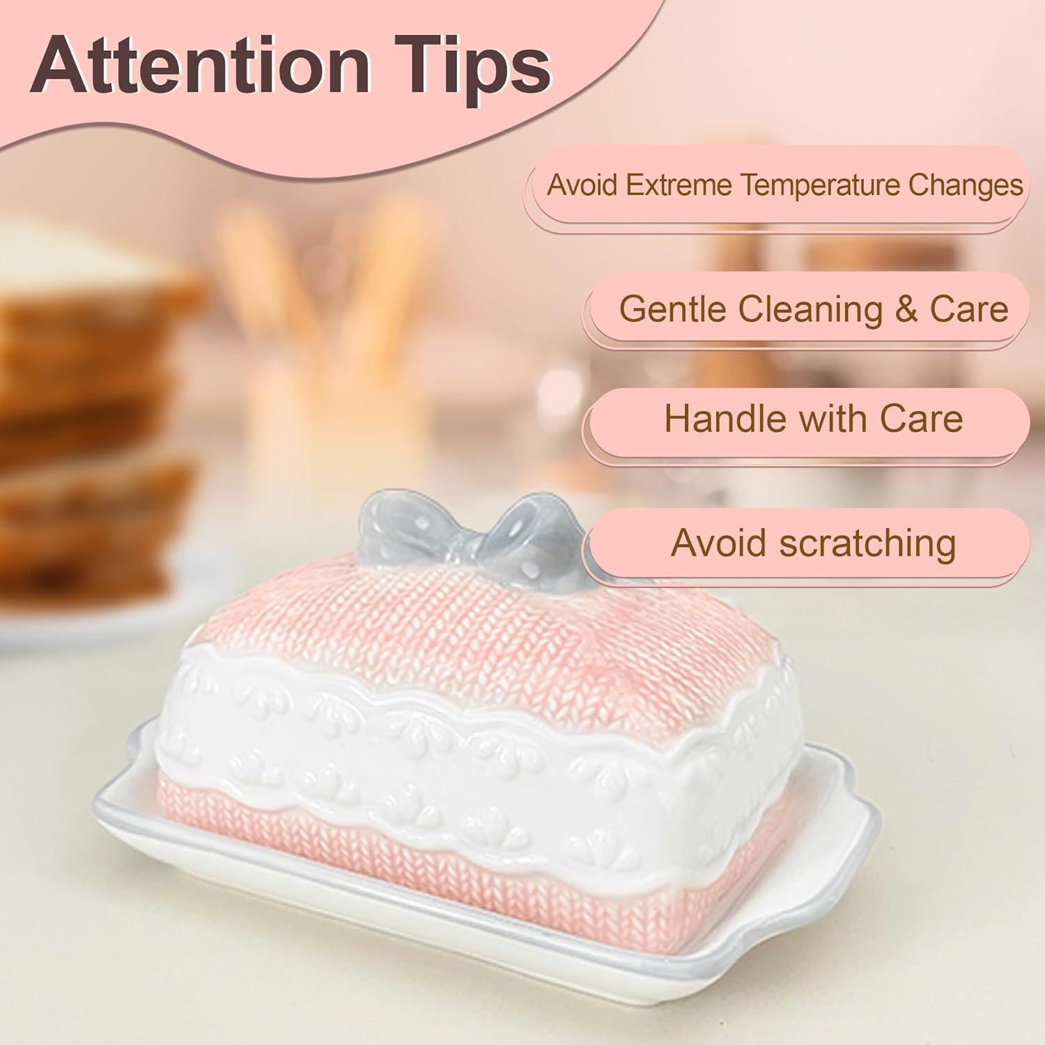 Plato de Mantequilla Cerámica Rosa con Tapa Diseño 3D Happy Will