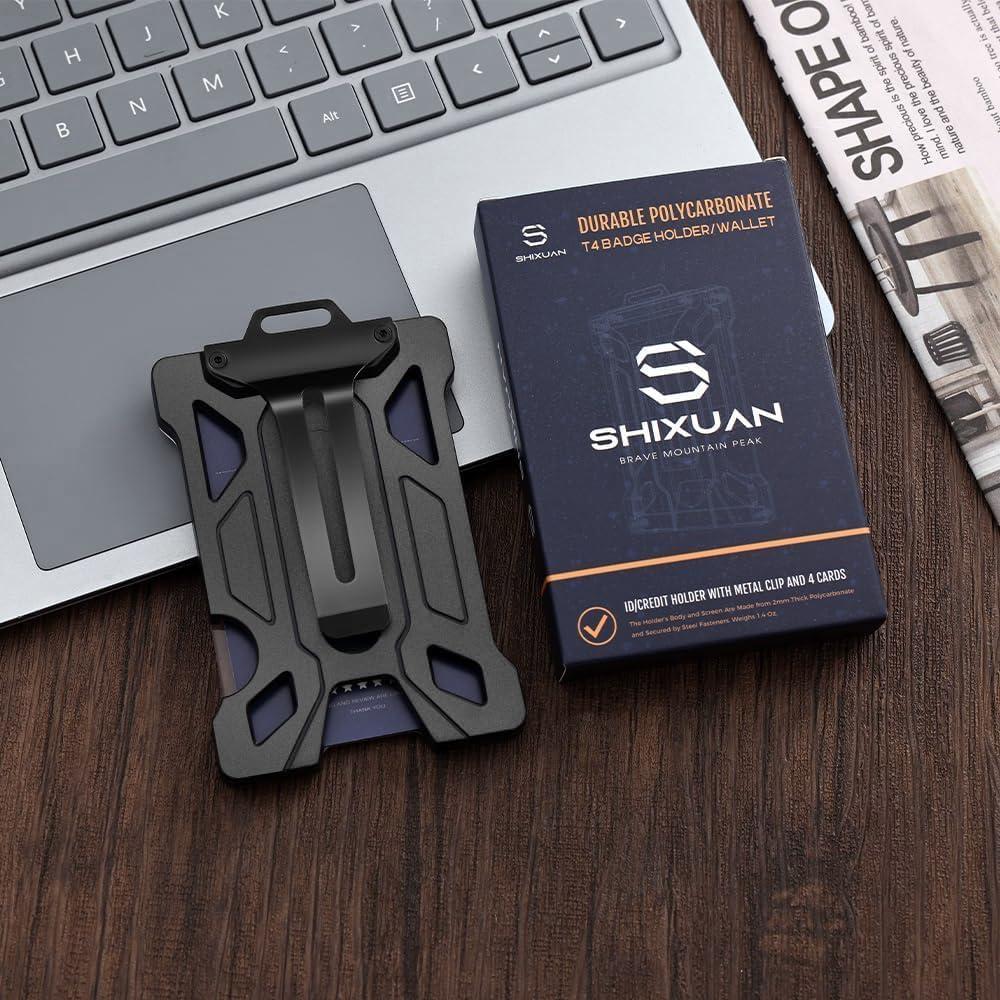 Porta Credencial Retráctil SHIXUAN Negro con Clip y Llavero