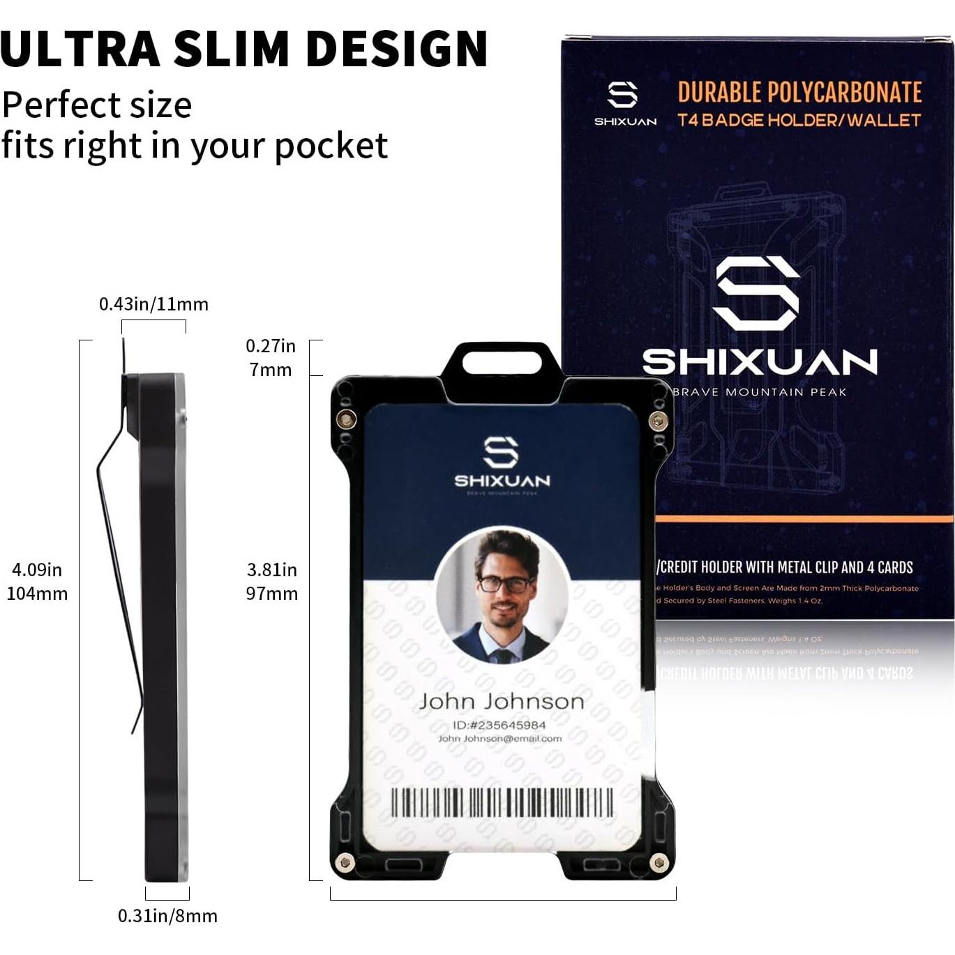 Porta Credencial Retráctil SHIXUAN Negro con Clip y Llavero