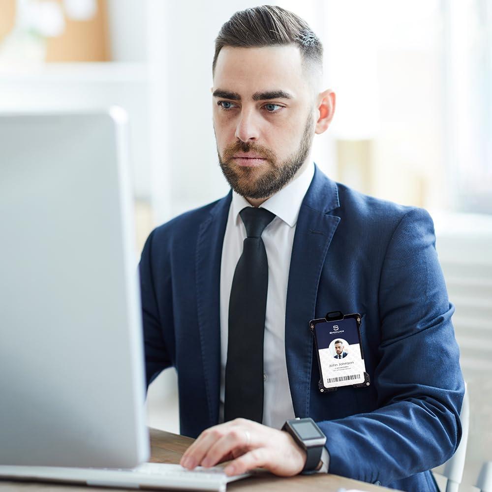 Porta Credencial Retráctil SHIXUAN Negro con Clip y Llavero