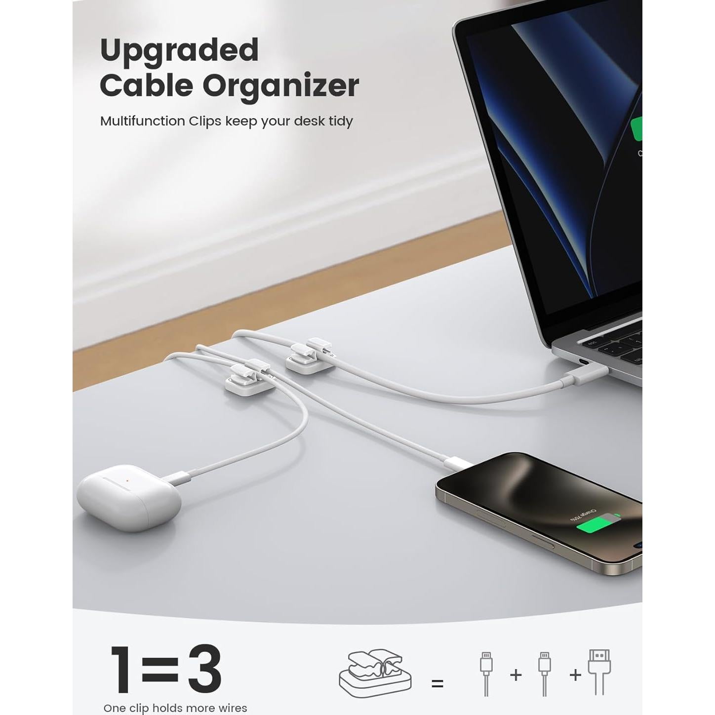 Organizador de Cables 6 Pack Lamicall Clips Adhesivos Blancos